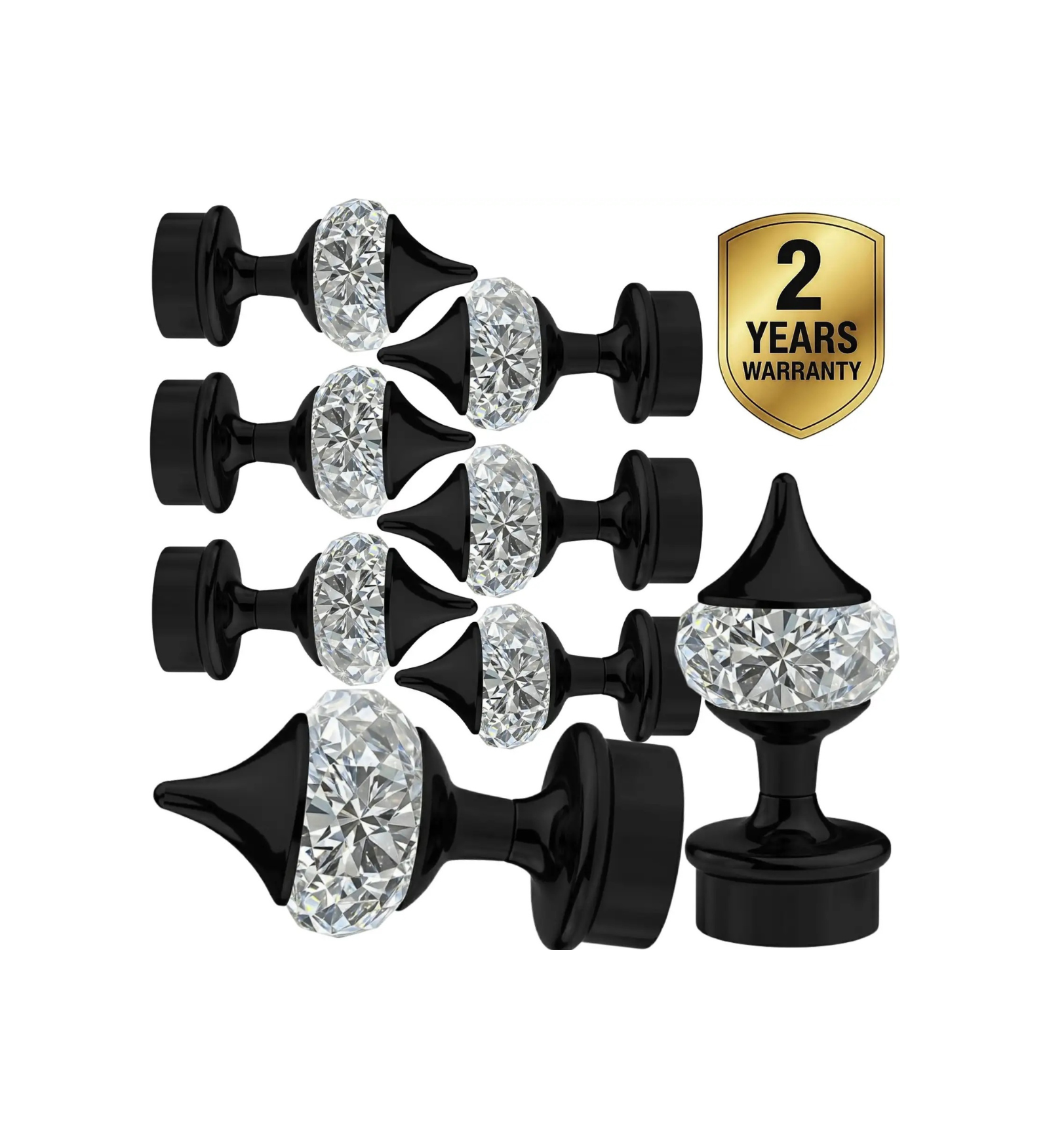Black Crystal Curtain Rod Knob Finial | Ghazian - Image 2