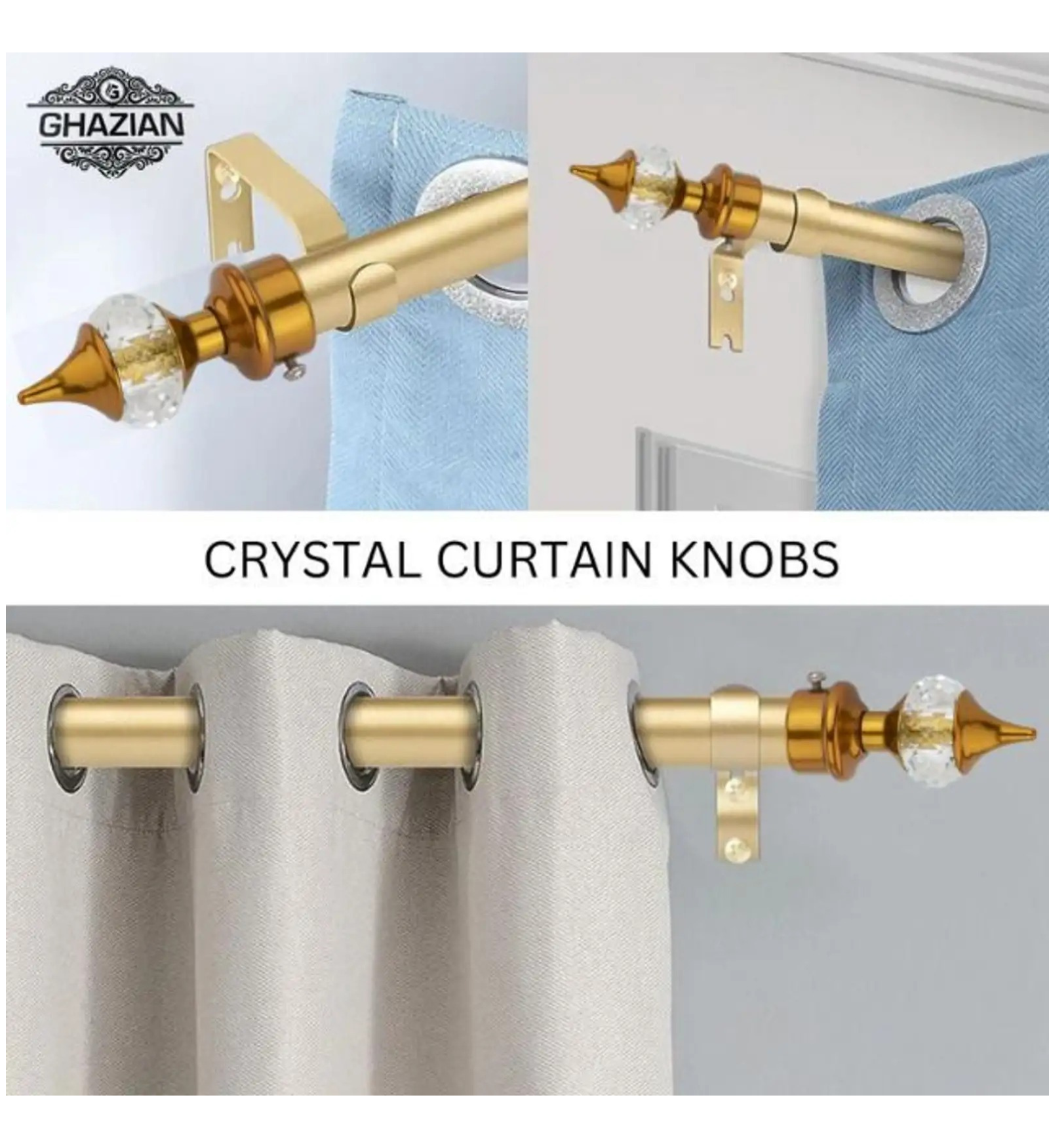 Gold Crystal Curtain Finial - Ghazian - Image 3