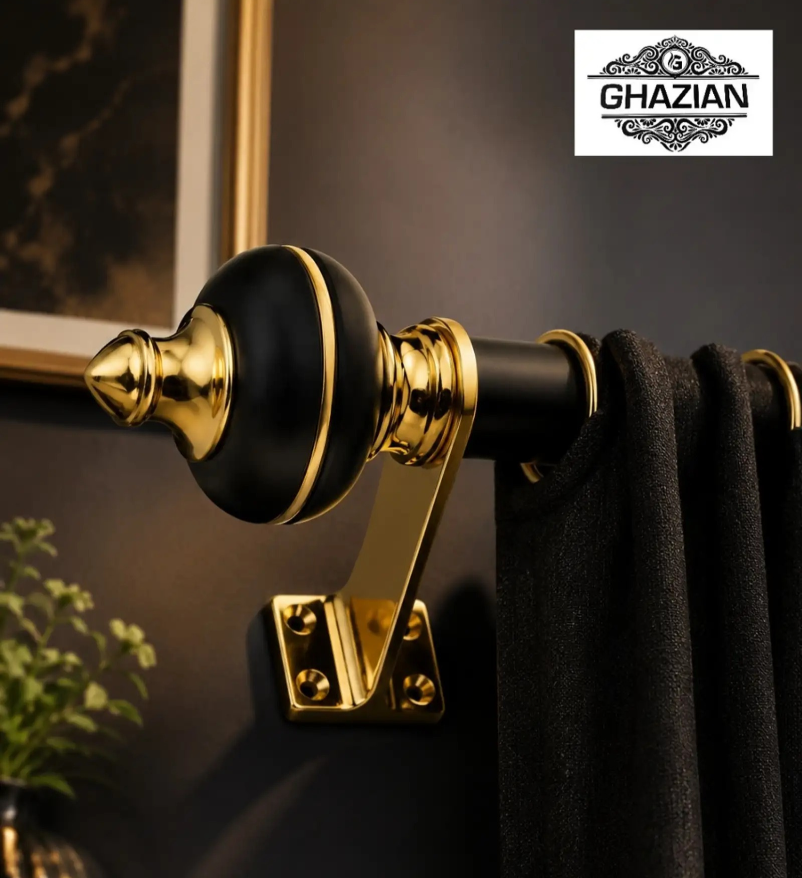 Black Gold Curtain Rod Bracket Finial | Ghazian - Image 2