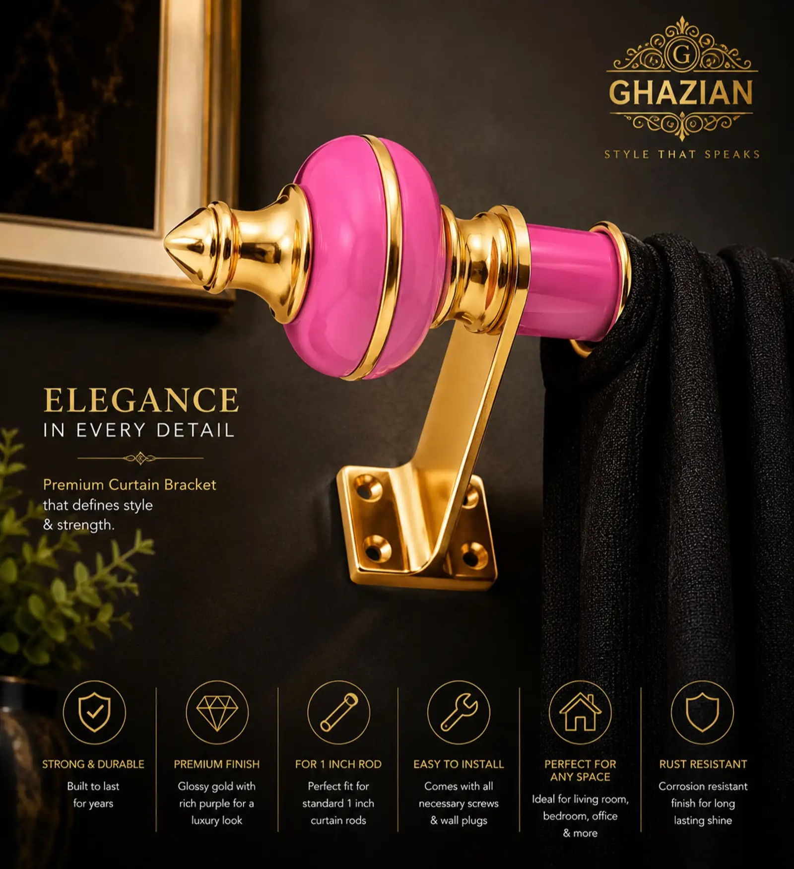 Pink Gold Curtain Bracket - Ghazian - Image 2