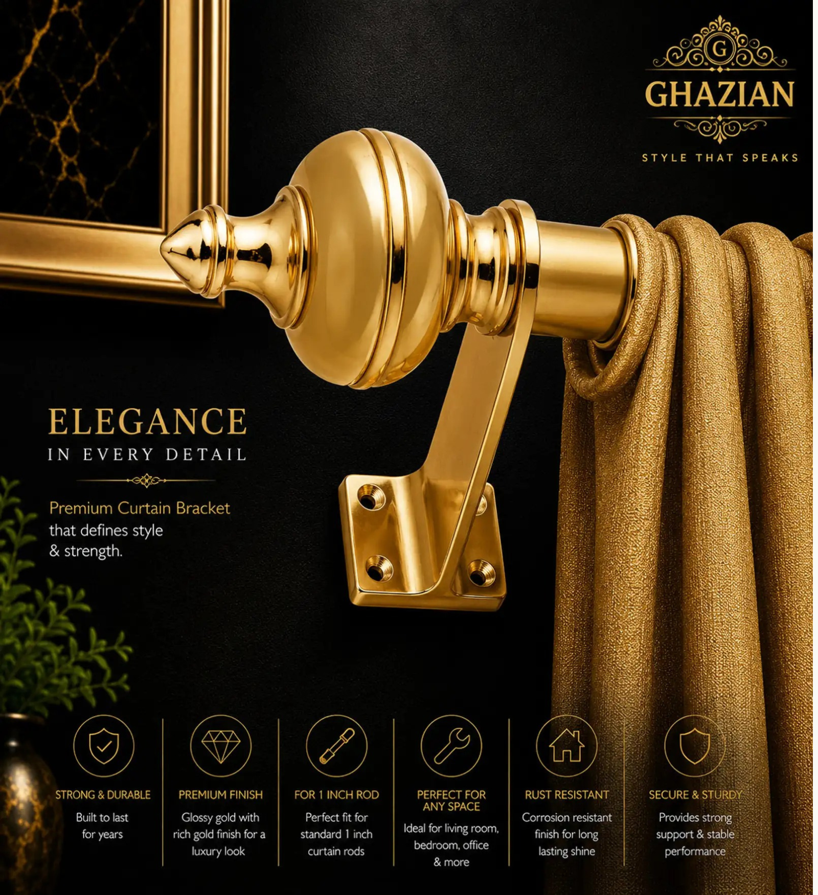 Gold Curtain Bracket - Ghazian - Image 2
