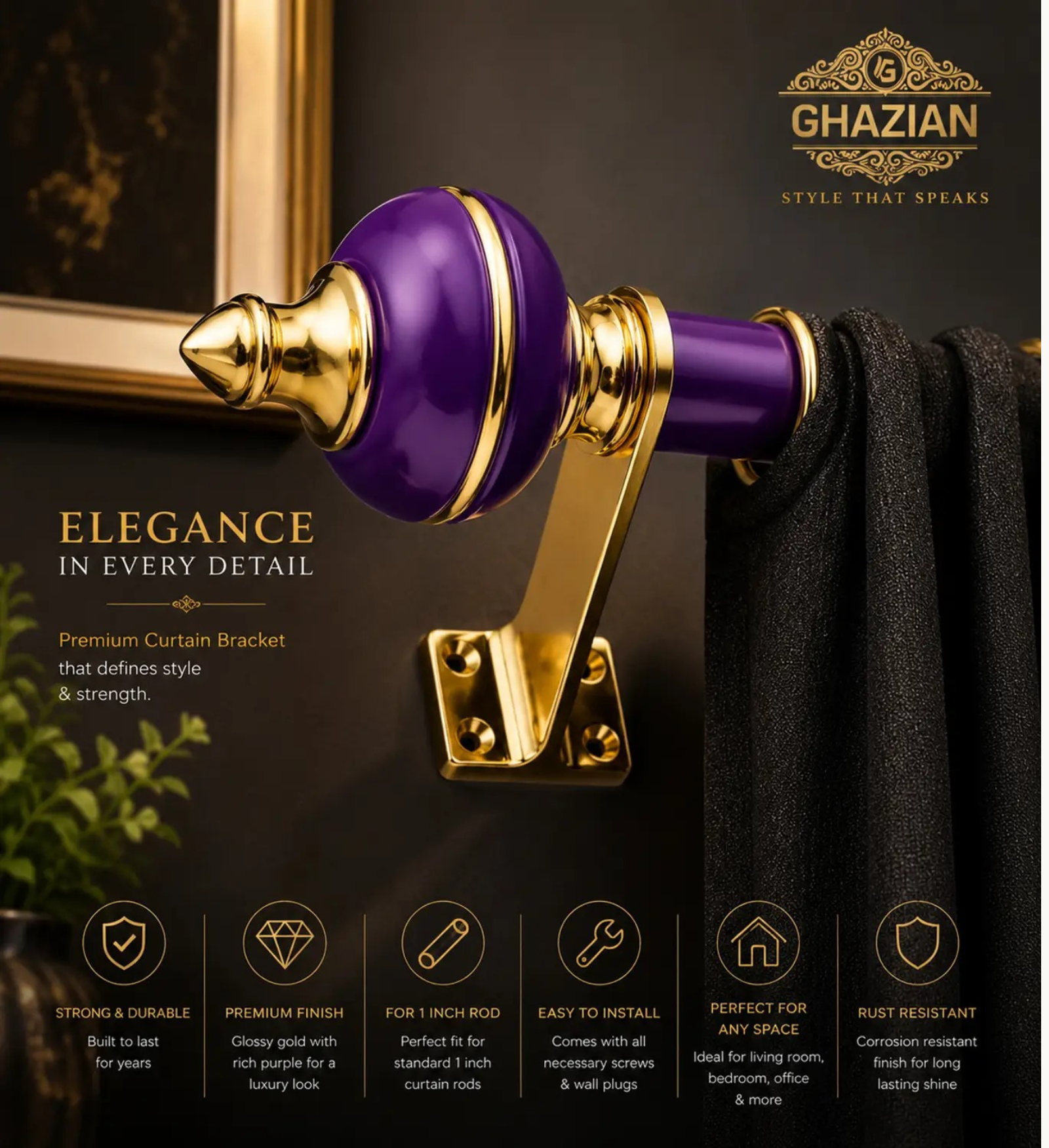 Purple Gold Curtain Bracket - Ghazian - Image 2