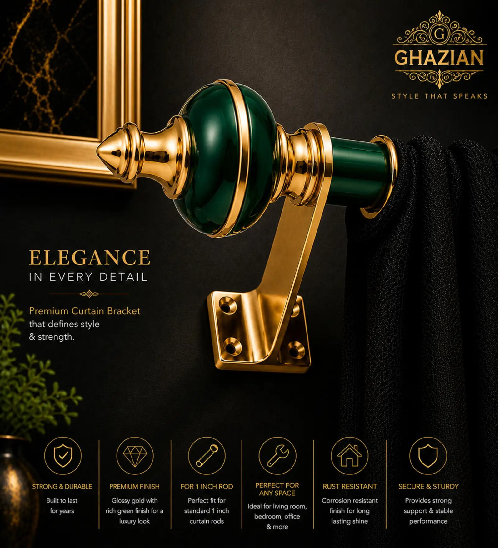 Green Gold Curtain Bracket - Ghazian - Image 2