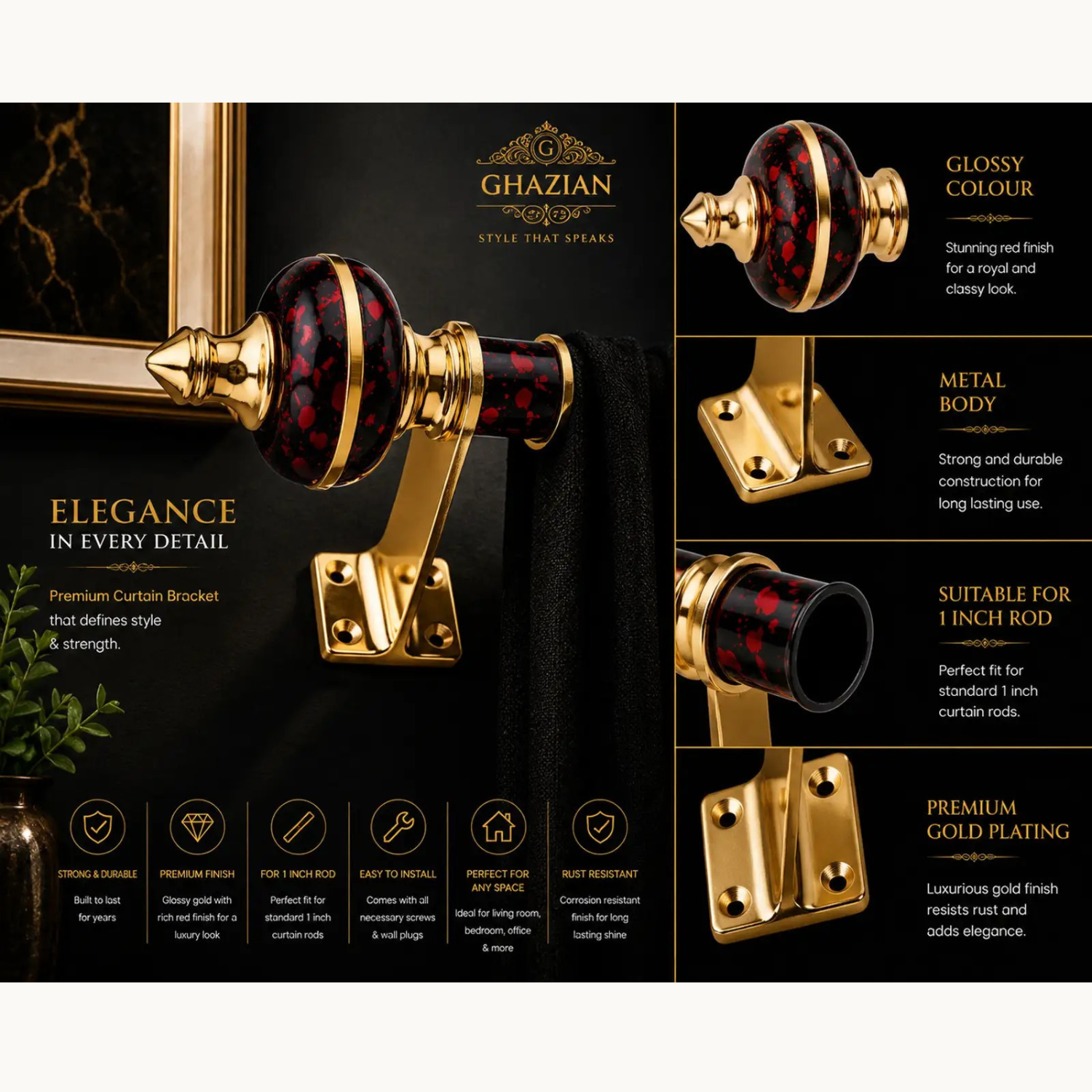 Red Splash Gold Curtain Bracket - Ghazian - Image 3