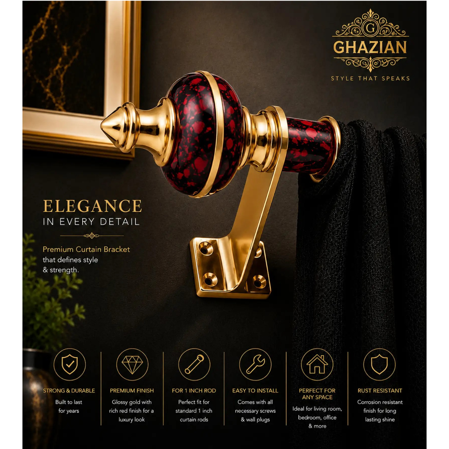 Red Splash Gold Curtain Bracket - Ghazian - Image 2