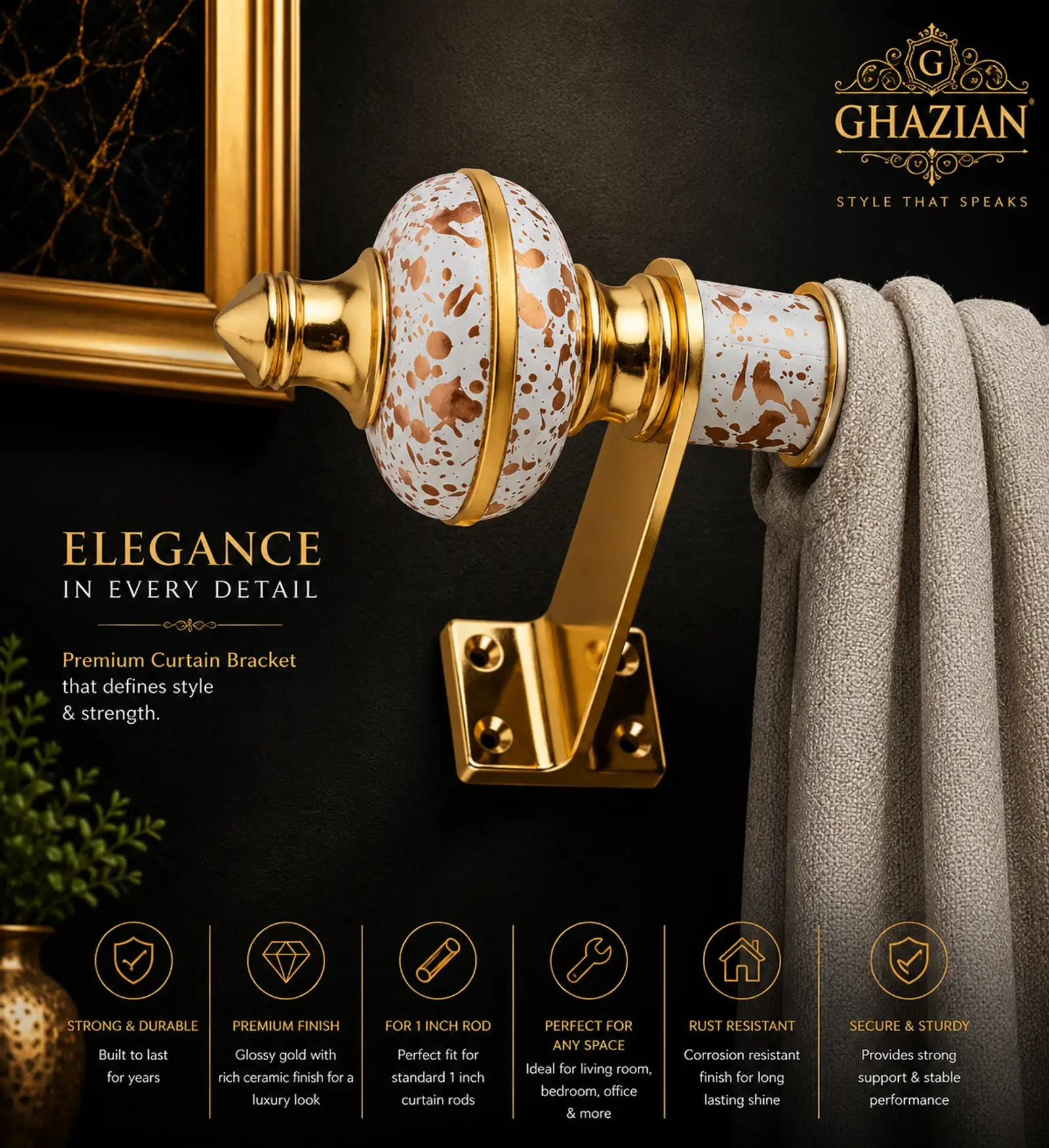 Speckled White Gold Curtain Bracket - Ghazian - Image 2