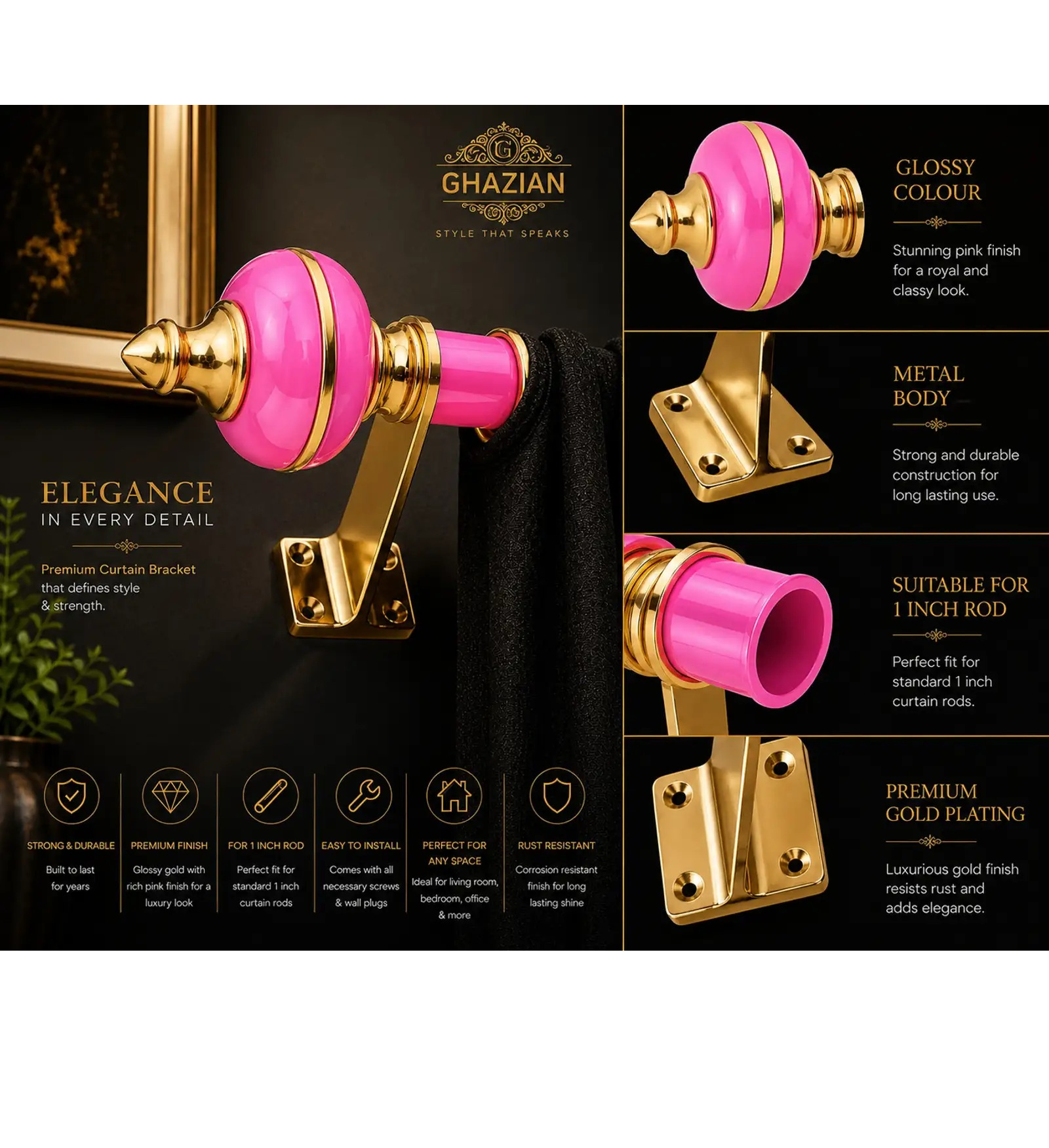 Pink Gold Curtain Bracket - Ghazian - Image 3