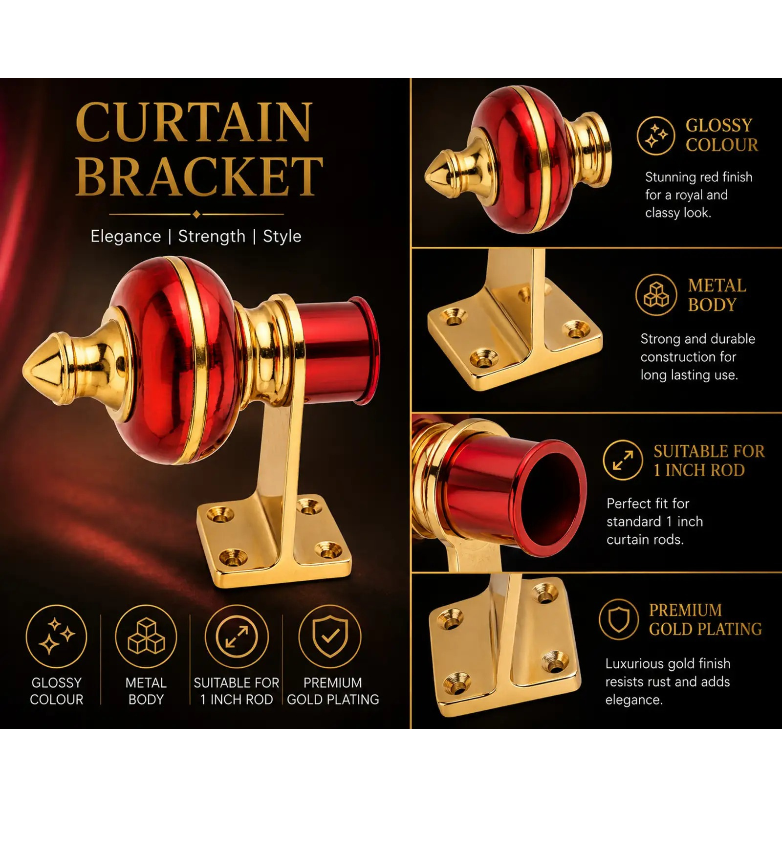 Red Gold Curtain Bracket - Ghazian - Image 3