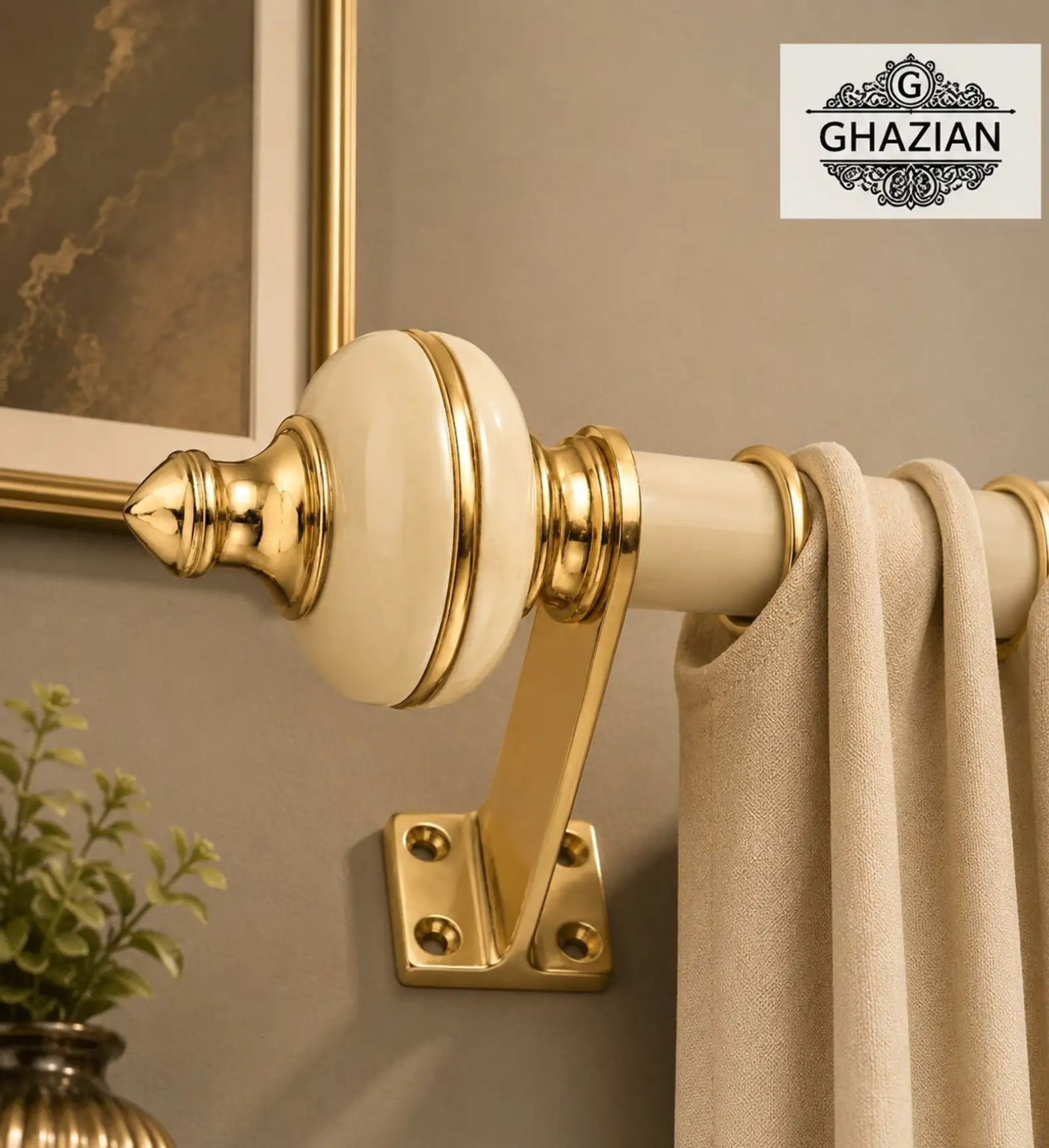 Ghazian Cream Curtain Knob – Decorative Gold Finish Curtain Rod Finial - Image 2