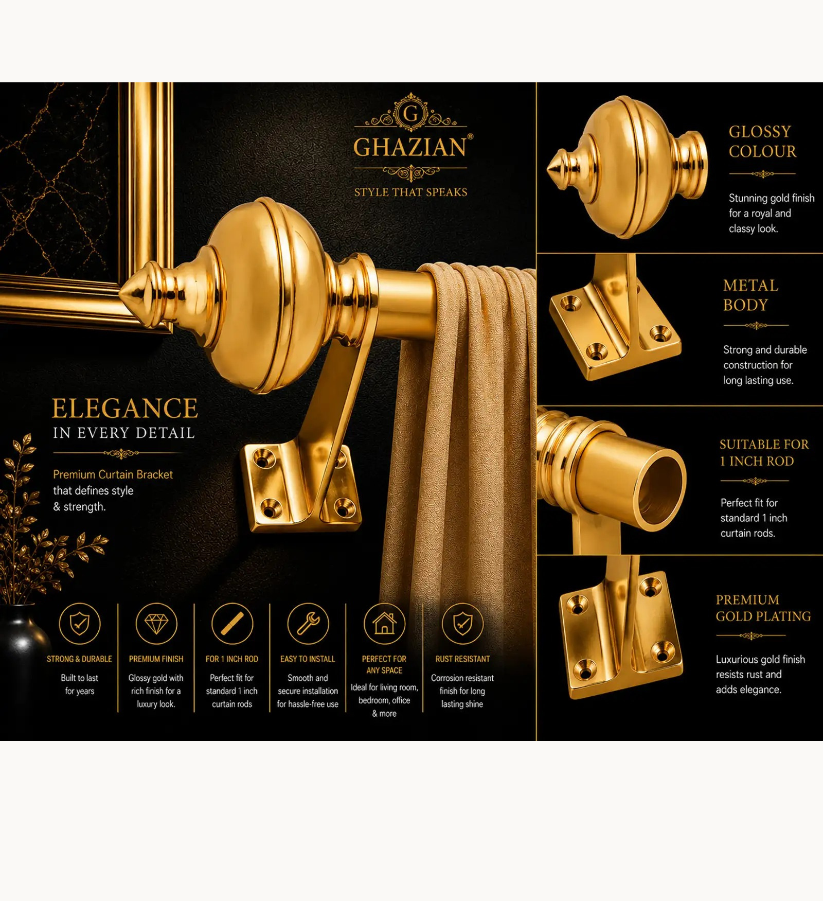 Gold Curtain Bracket - Ghazian - Image 3