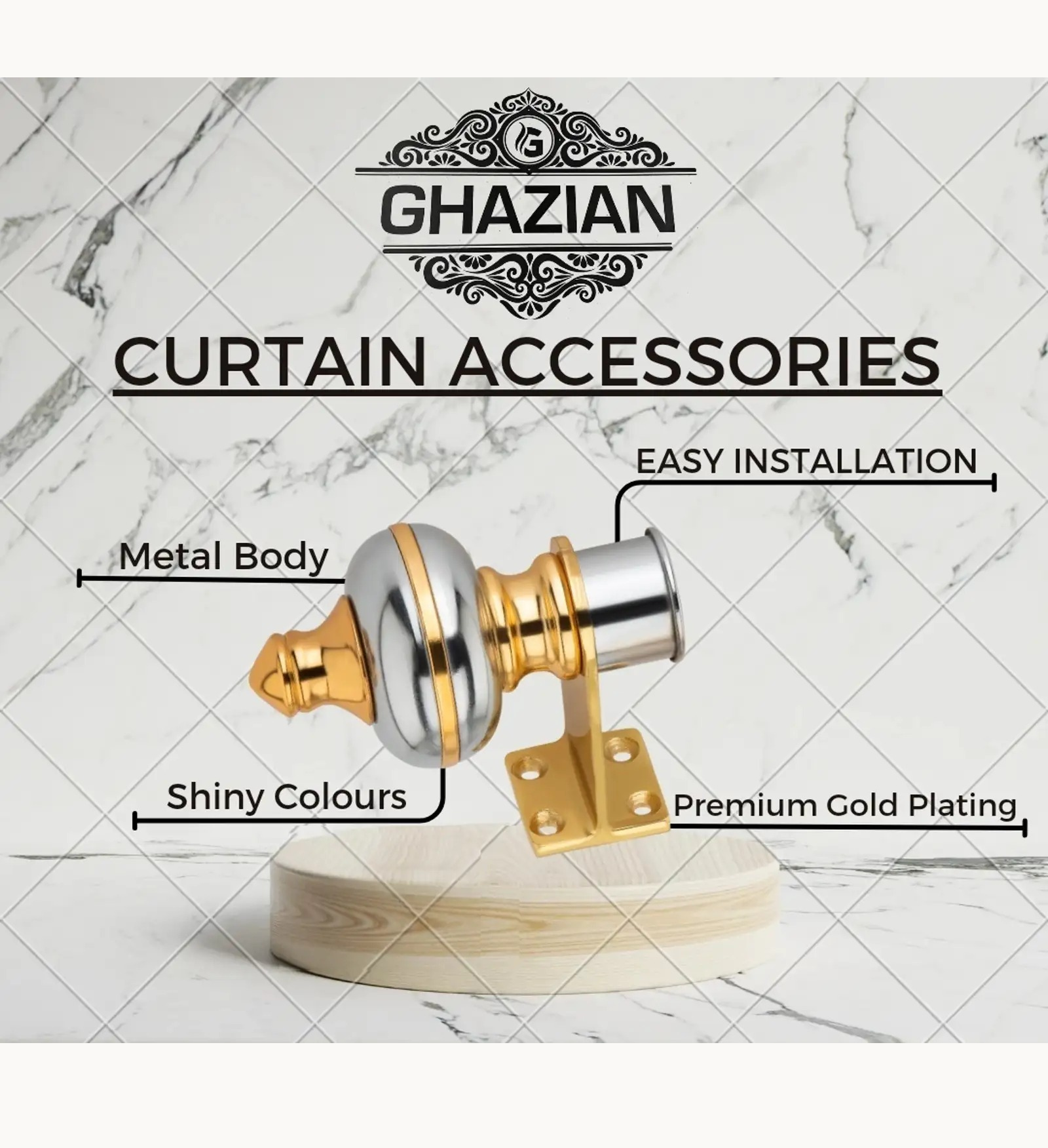 Silver Gold Curtain Bracket - Ghazian - Image 3