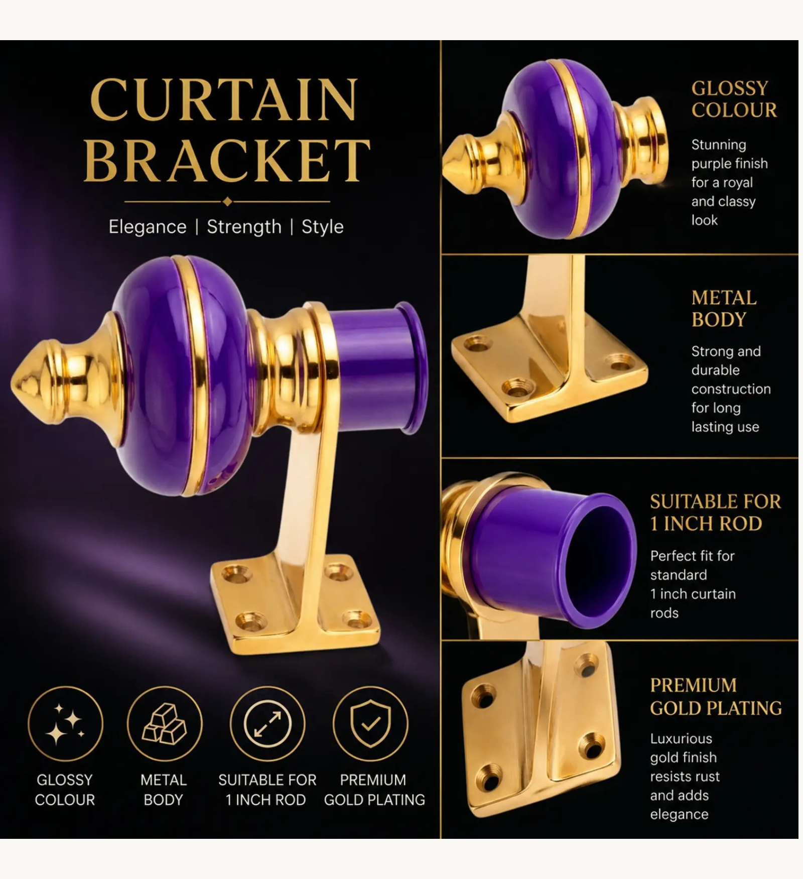Purple Gold Curtain Bracket - Ghazian - Image 3