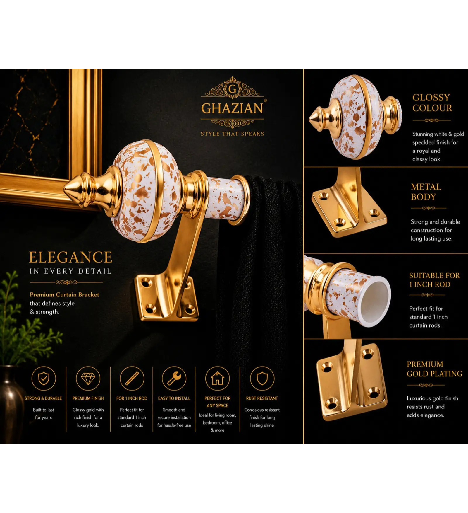 Speckled White Gold Curtain Bracket - Ghazian - Image 3