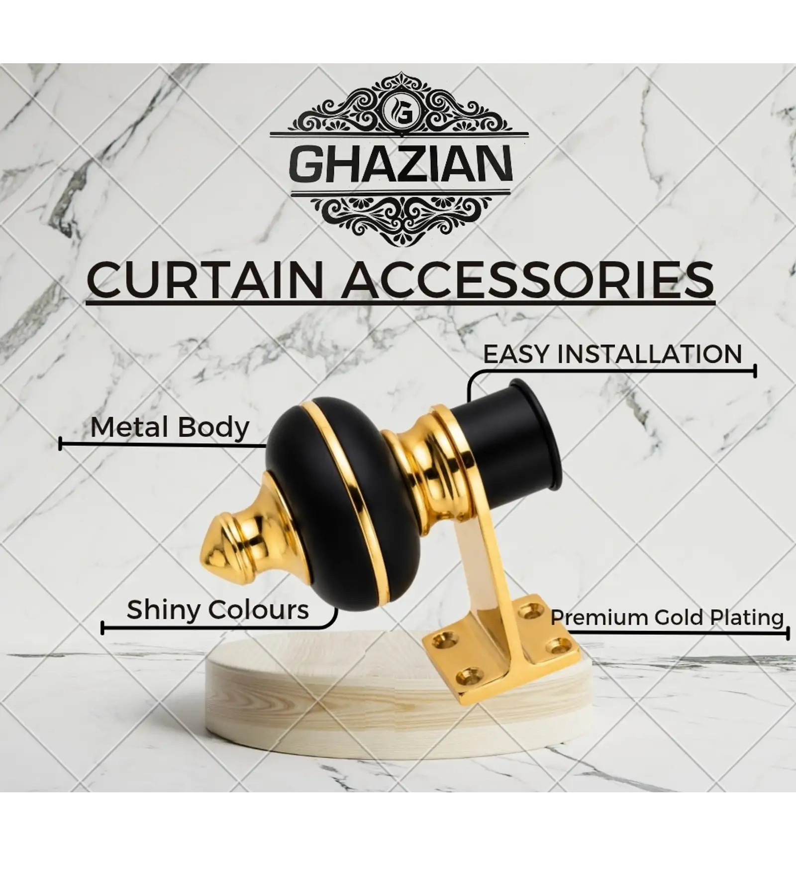 Black Gold Curtain Rod Bracket Finial | Ghazian - Image 4