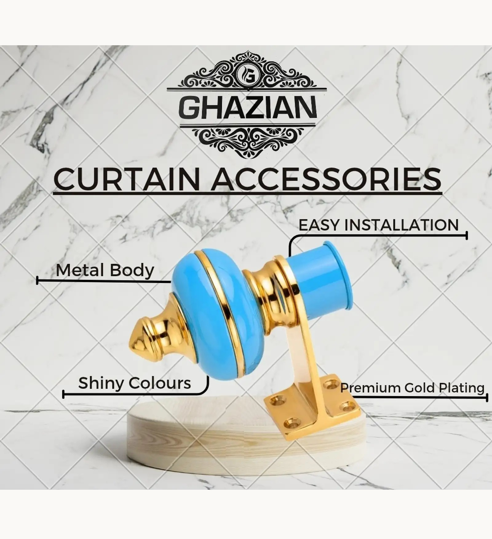 Sky Blue Gold Curtain Bracket - Ghazian - Image 4