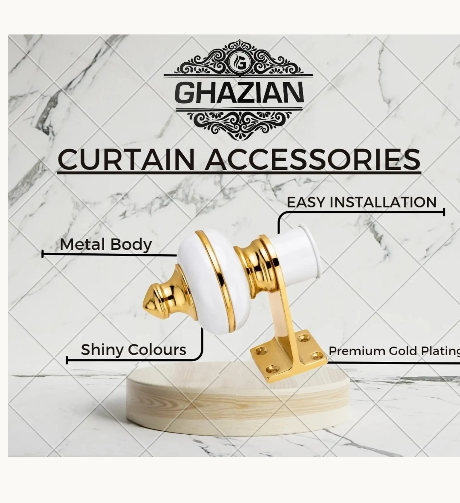 White Gold Curtain Bracket - Ghazian - Image 4