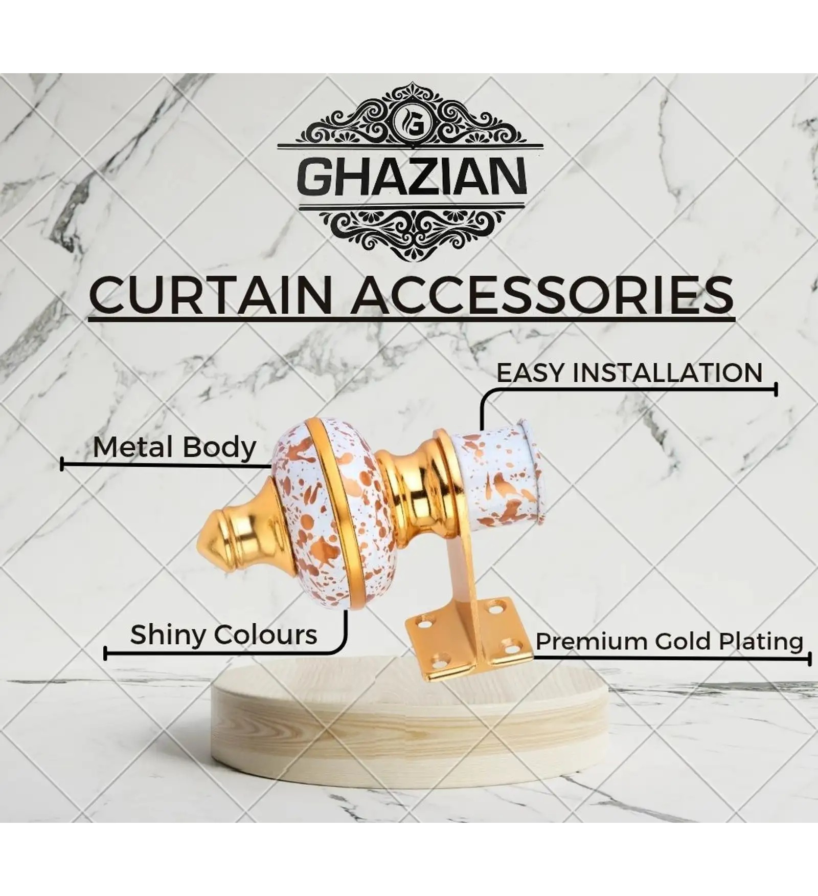 Speckled White Gold Curtain Bracket - Ghazian - Image 4