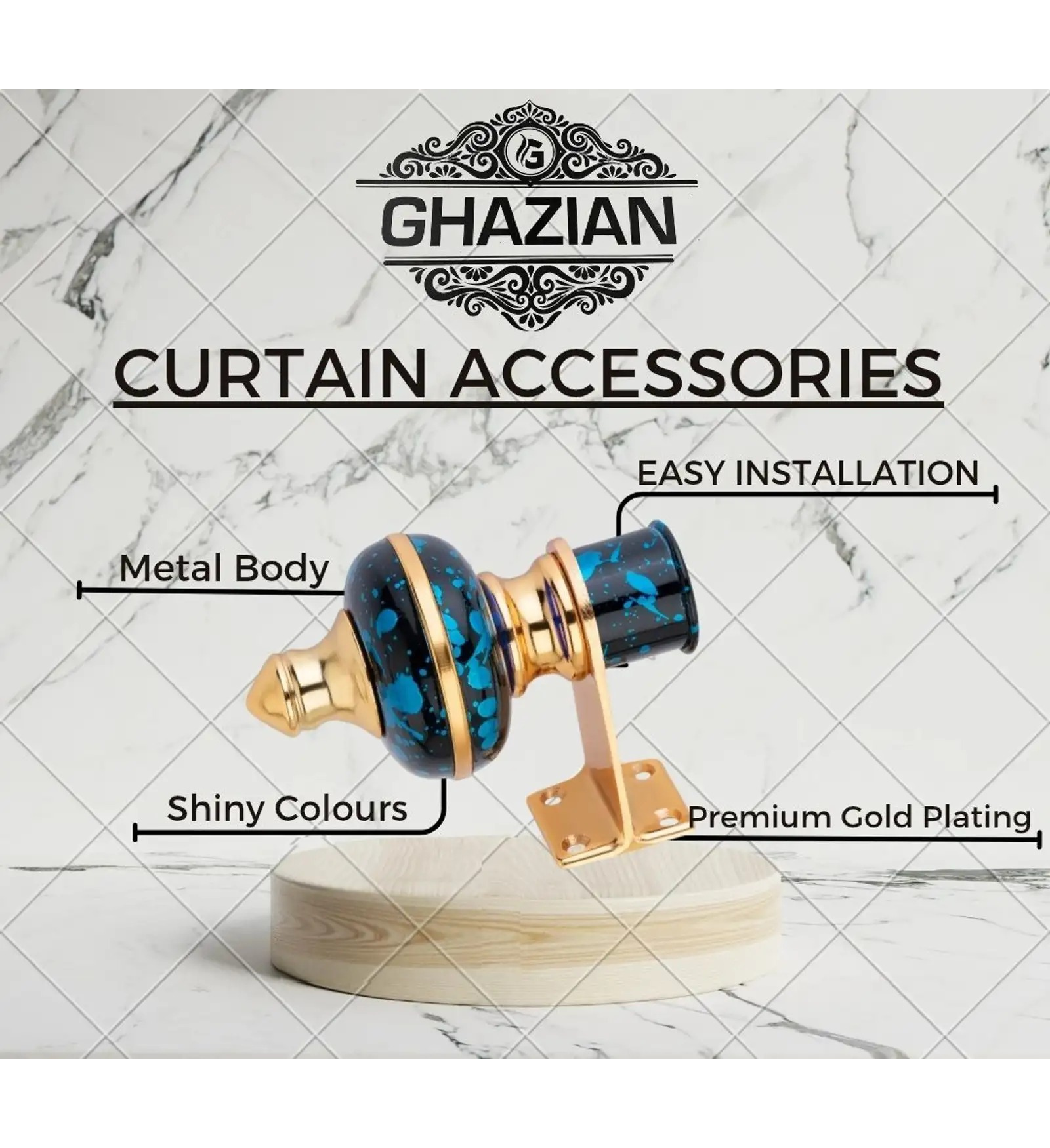 Blue Splash Gold Curtain Bracket - Ghazian - Image 4