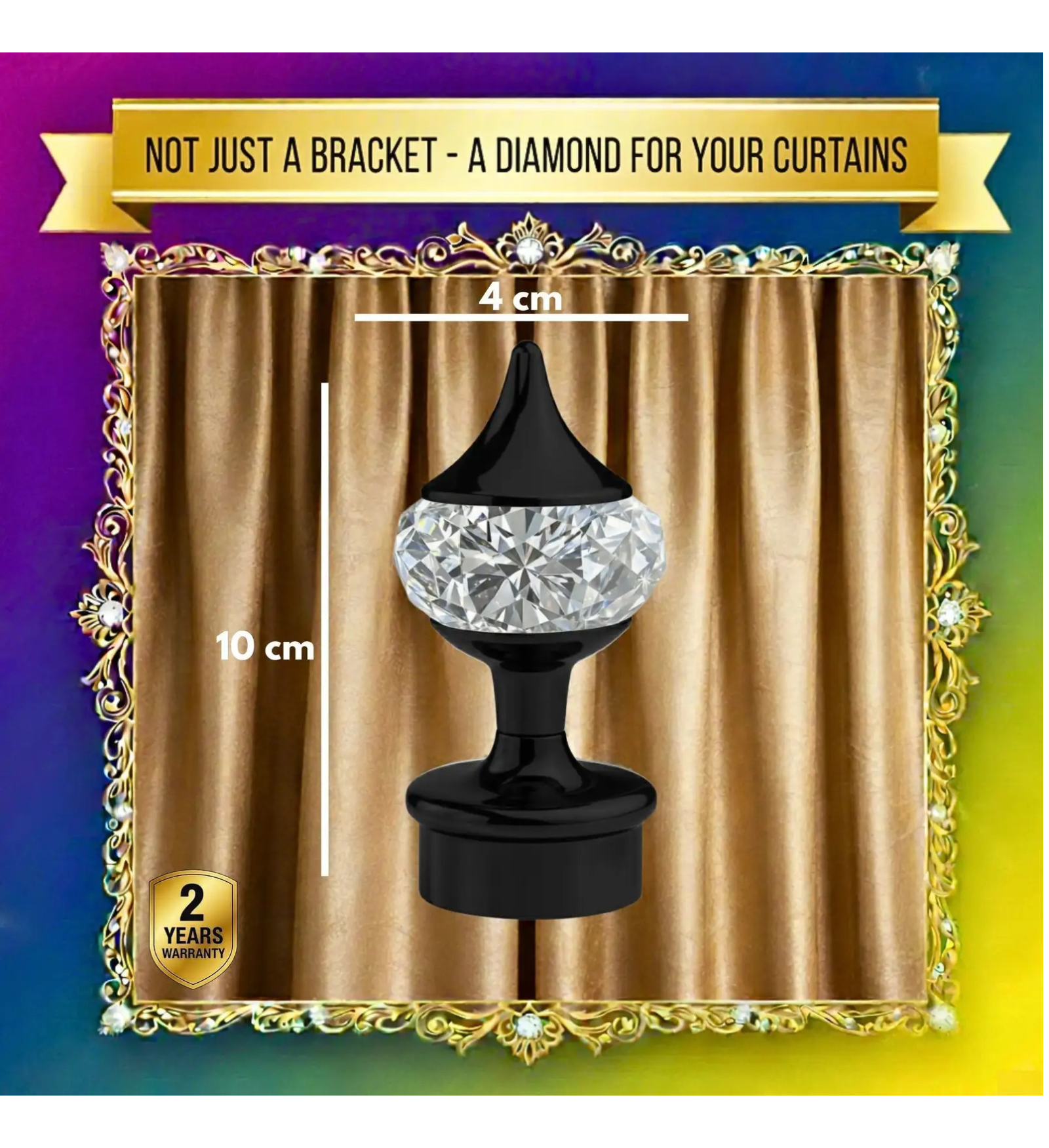 Black Crystal Curtain Rod Knob Finial | Ghazian - Image 4