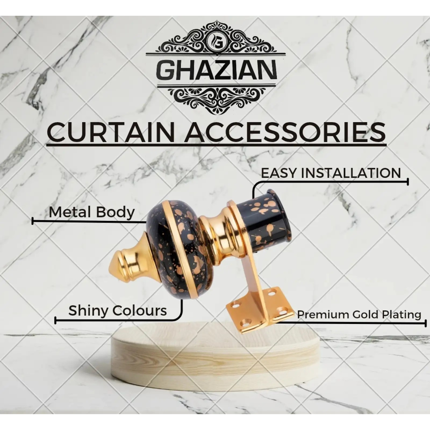 Black Gold Curtain Rod Bracket Finial | Ghazian - Image 4
