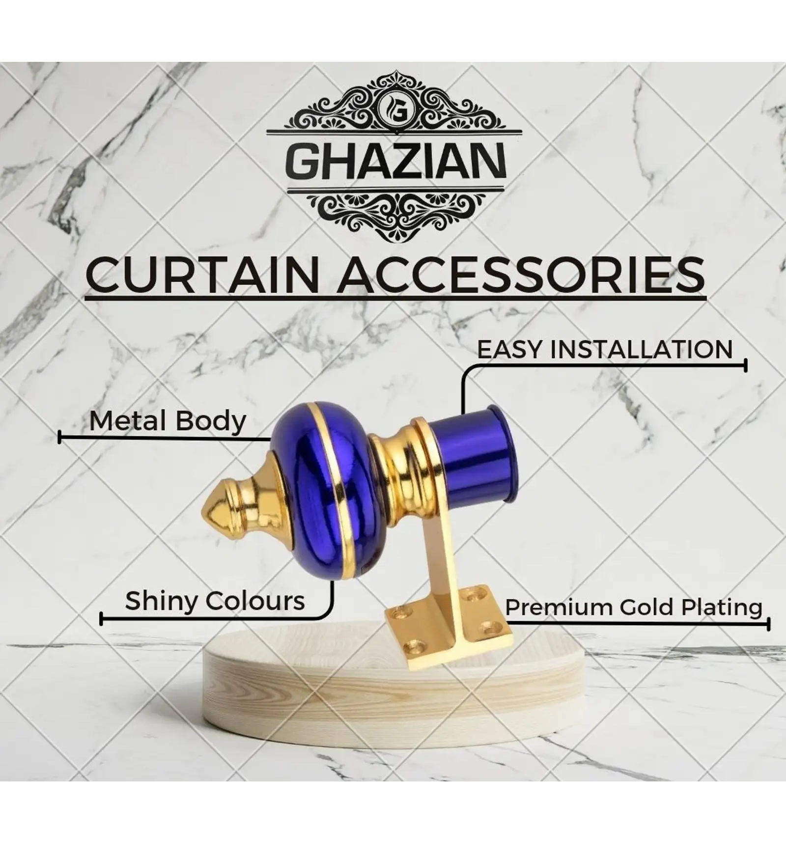 Royal Blue Gold Curtain Bracket - Ghazian - Image 4