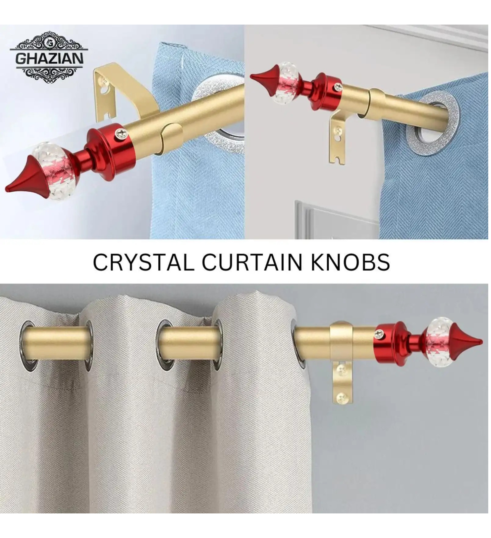 Red Crystal Curtain Finial - Ghazian - Image 5