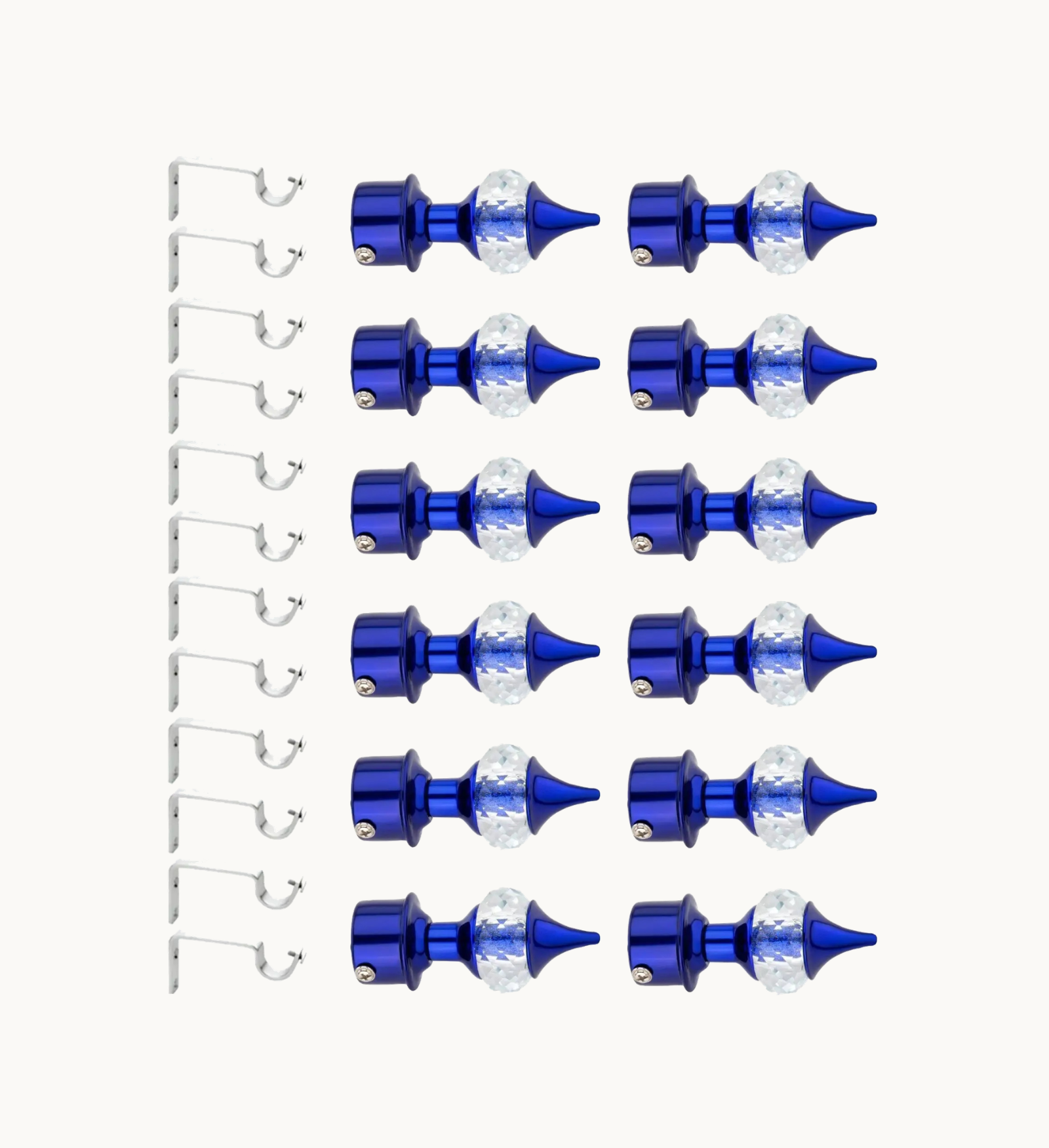 Ghazian Blue Crystal Curtain Knob with Steel Support – Pack of 24 Decorative Curtain Rod Finials