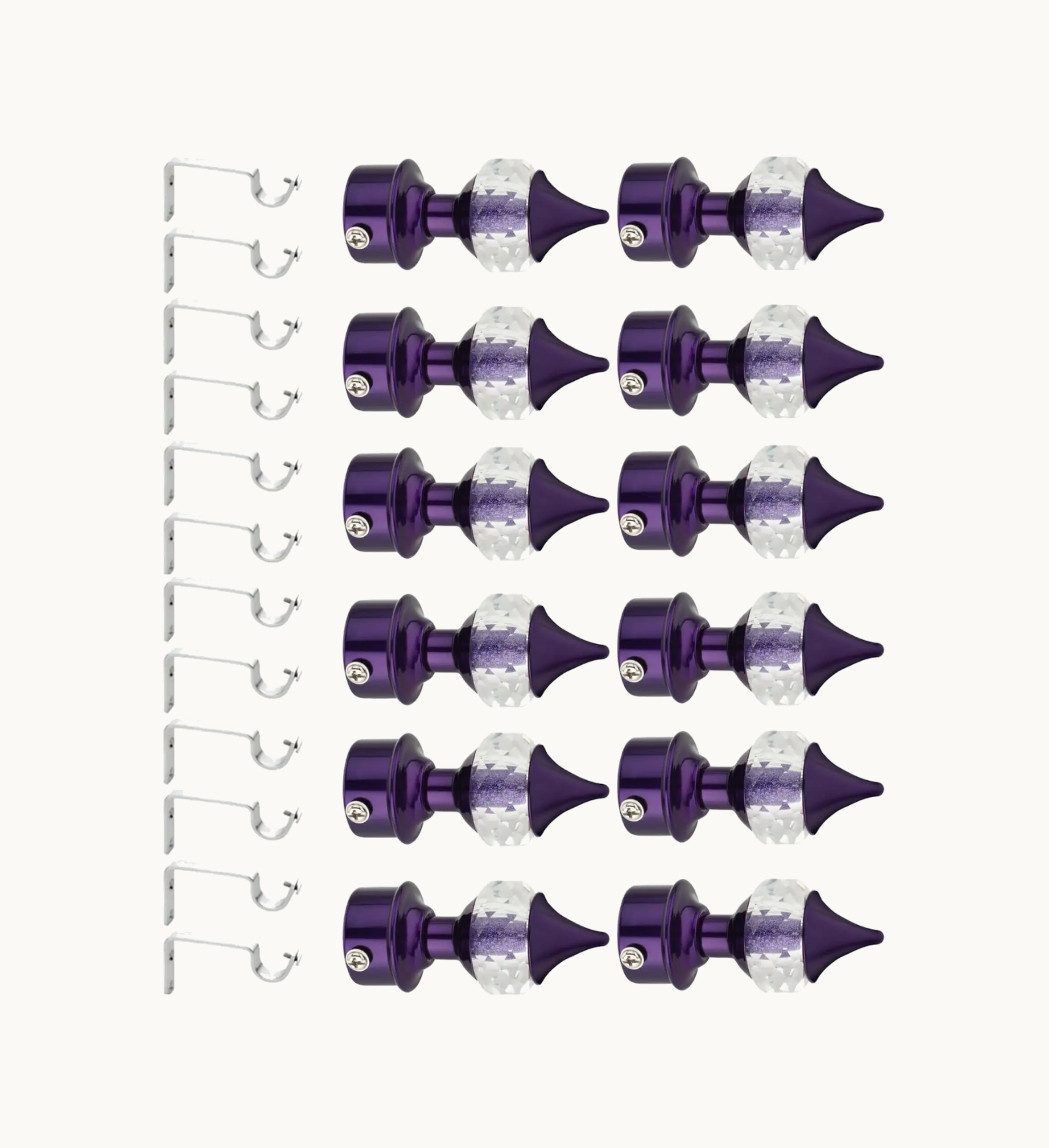 Ghazian Purple Crystal Curtain Knob with Steel Support – Pack of 24 Decorative Curtain Rod Finials