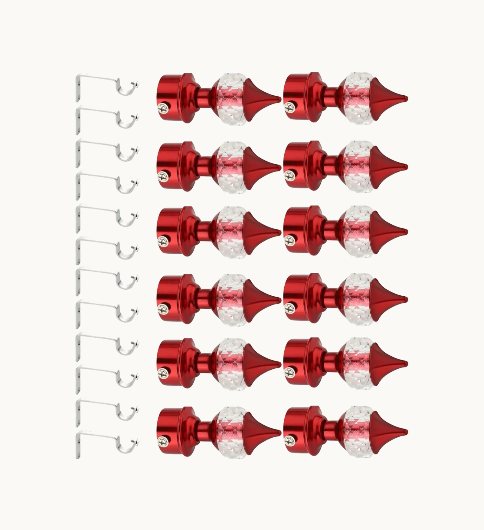 Ghazian Red Crystal Curtain Knob with Steel Support – Pack of 24 Decorative Curtain Rod Finials