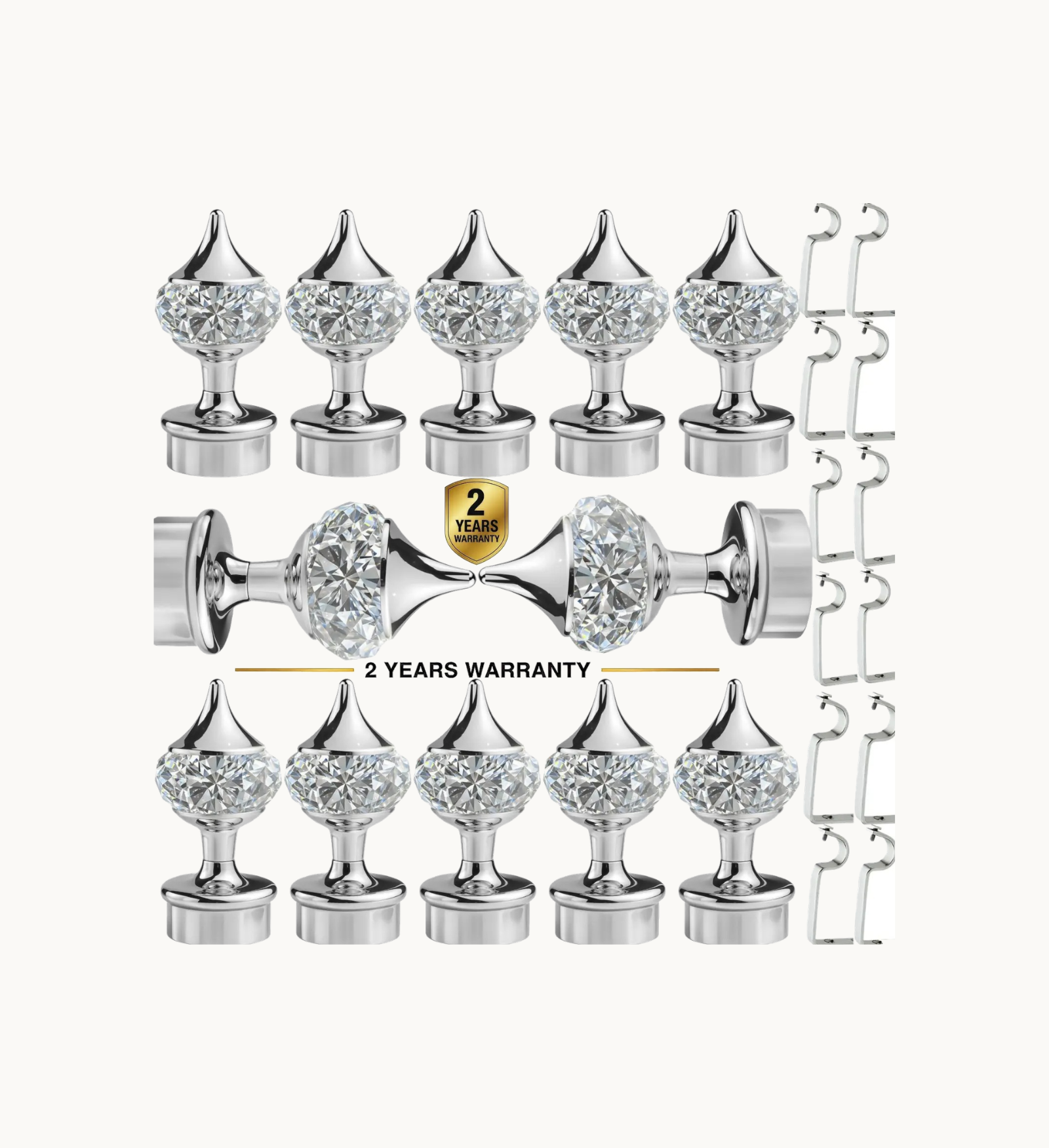 Ghazian Silver Crystal Curtain Knob with Steel Support – Pack of 24