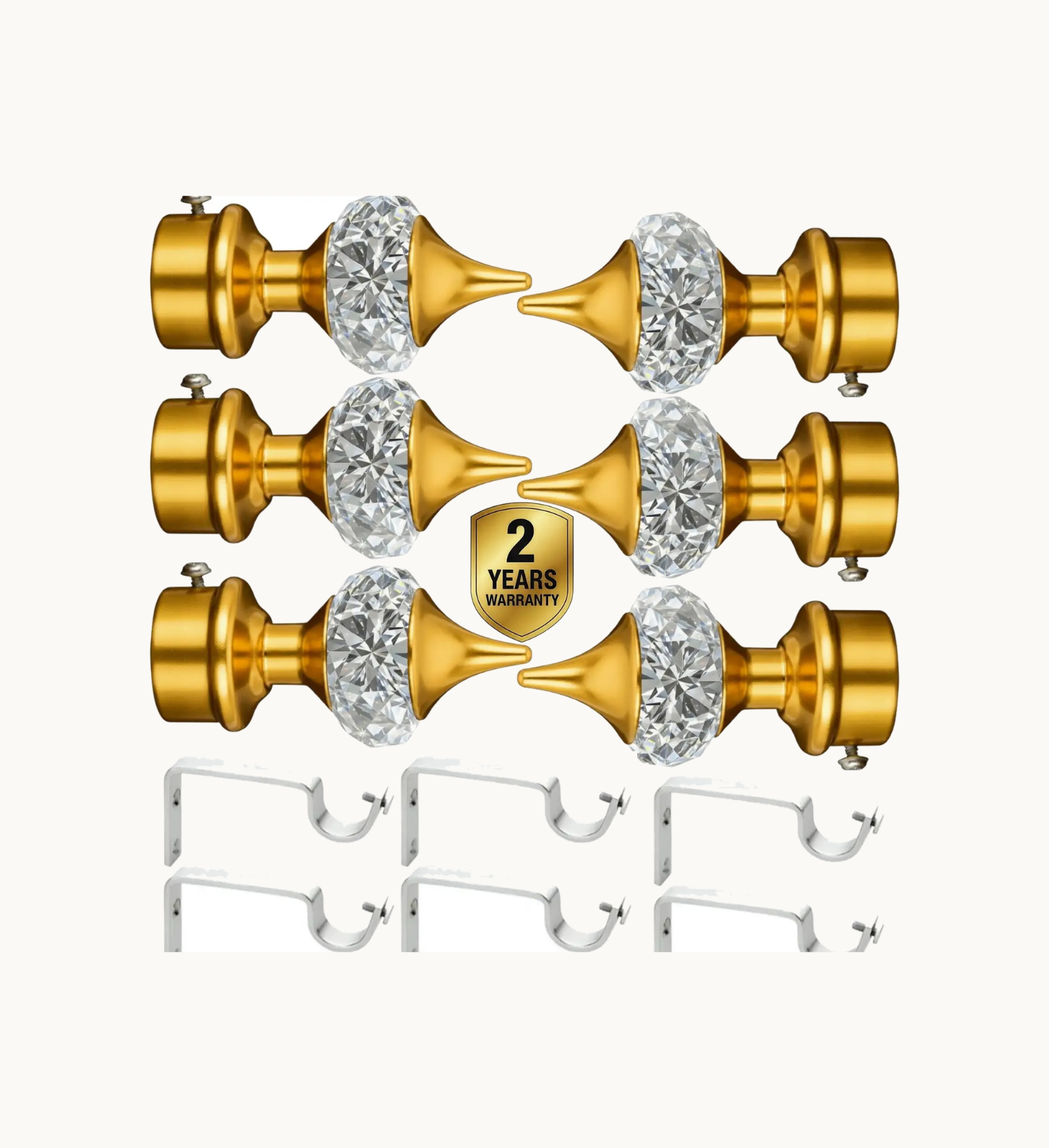 Ghazian Gold Crystal Curtain Knob with Steel Support – Pack of 6