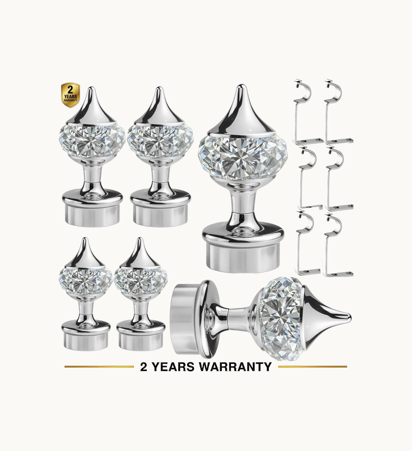 Ghazian Silver Crystal Curtain Knob with Steel Support – Pack of 12