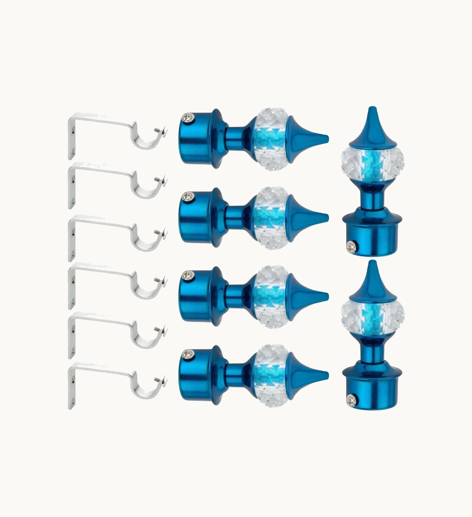 Ghazian Blue Crystal Curtain Knob with Steel Support – Pack of 12