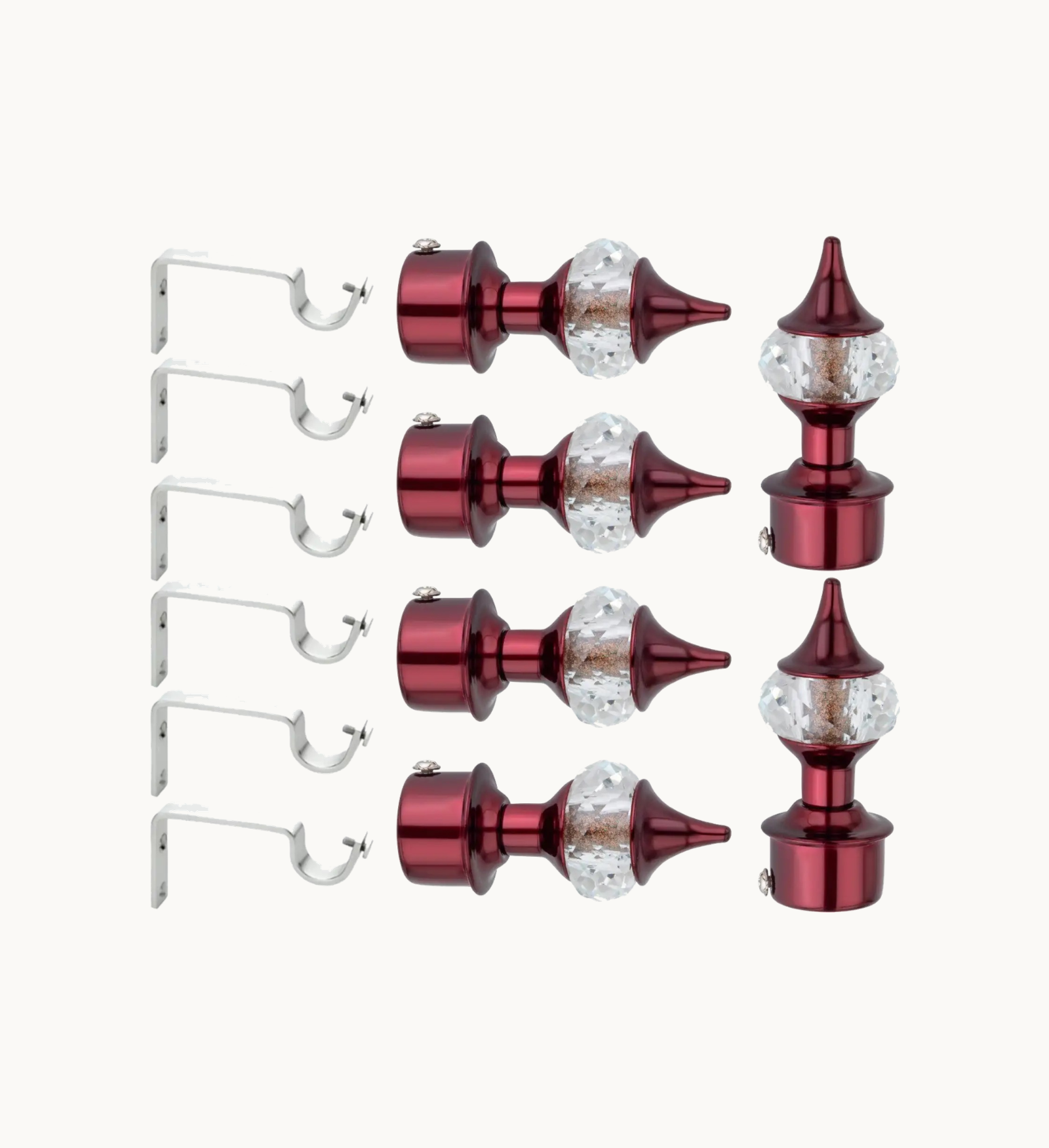 Ghazian Burgundy Crystal Curtain Knob with Steel Support – Pack of 12