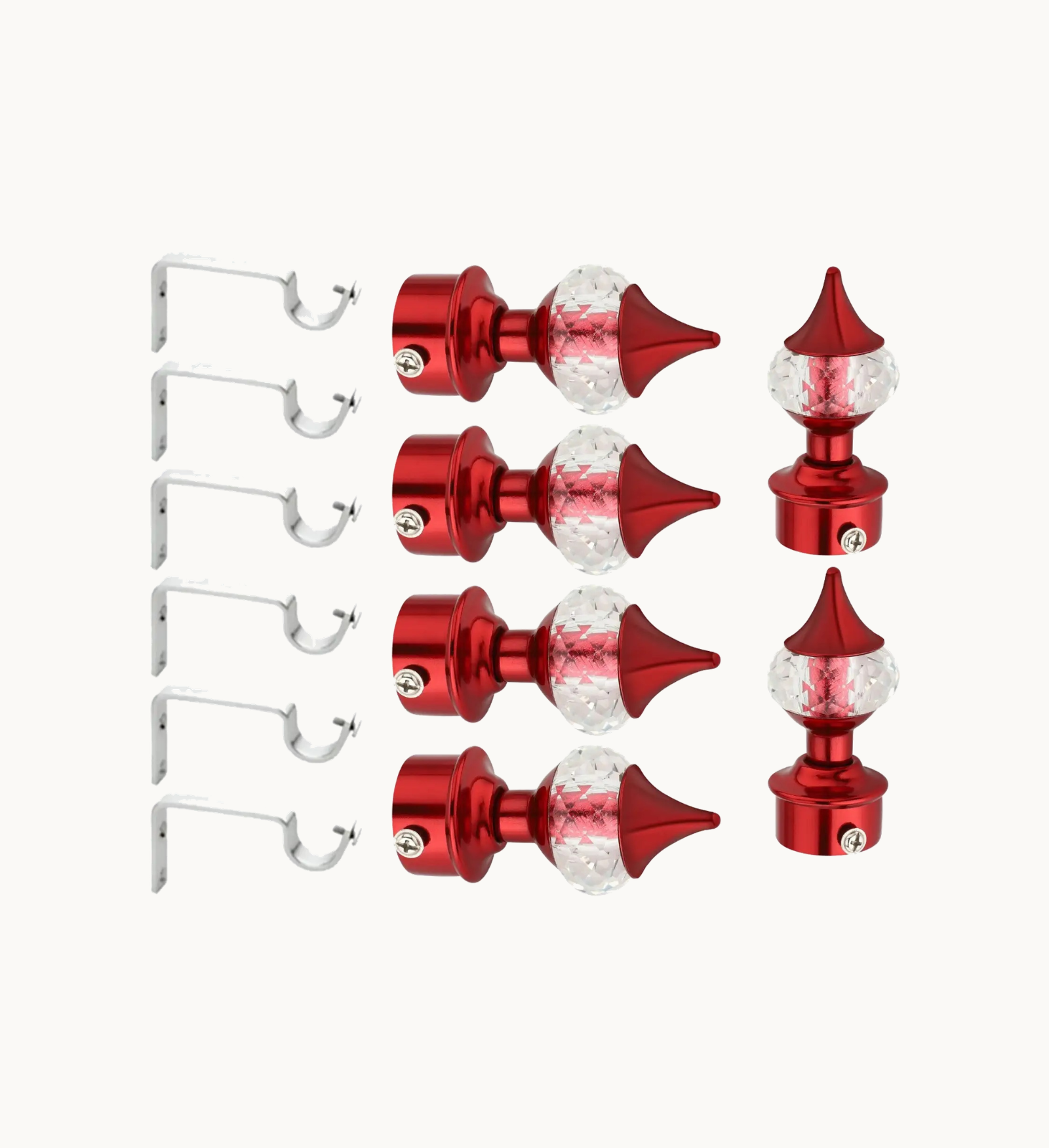 Ghazian Red Crystal Curtain Knob with Steel Support – Pack of 12