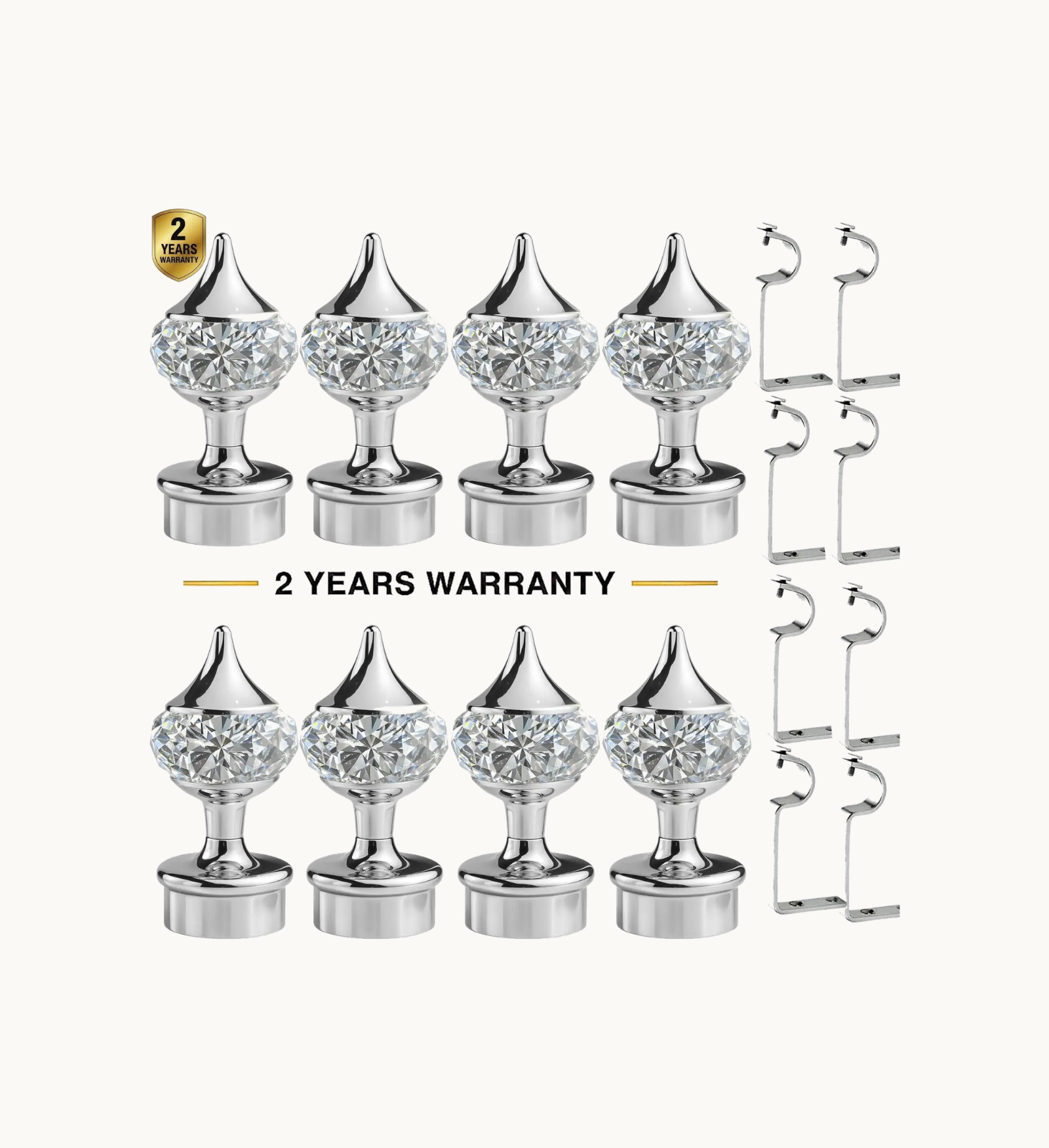 Ghazian Silver Crystal Curtain Knob with Steel Support – Pack of 16