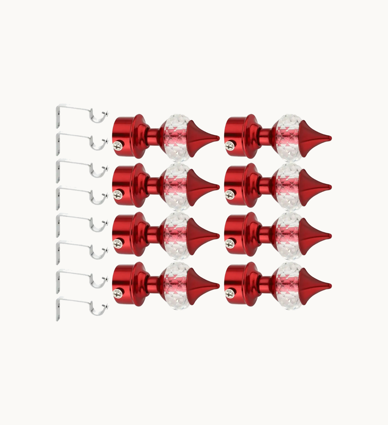 Ghazian Red Crystal Curtain Knob with Steel Support – Pack of 16