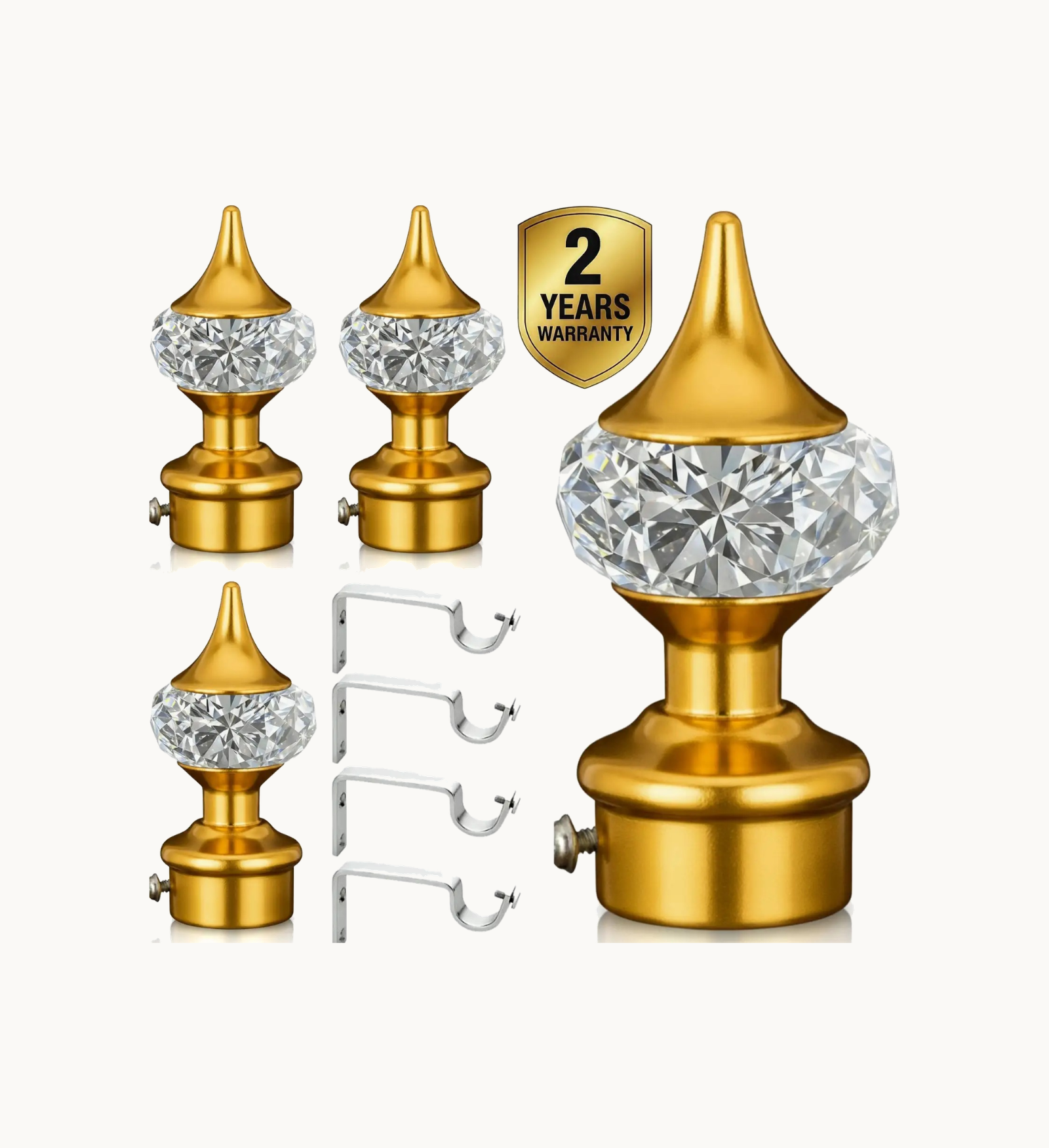 Ghazian Gold Crystal Curtain Knob with Steel Support – Pack of 8