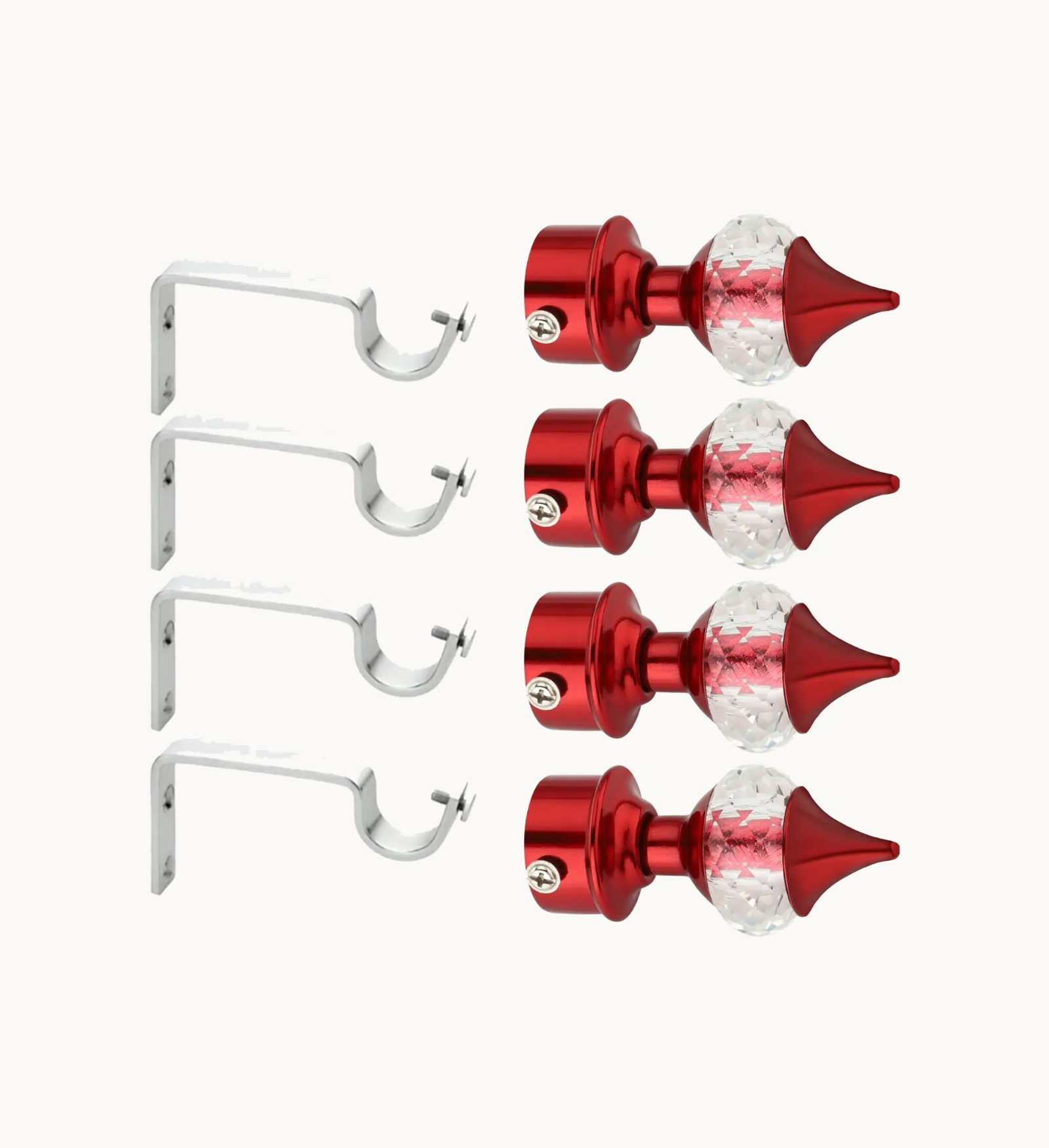 Ghazian Red Crystal Curtain Knob with Steel Support – Pack of 8