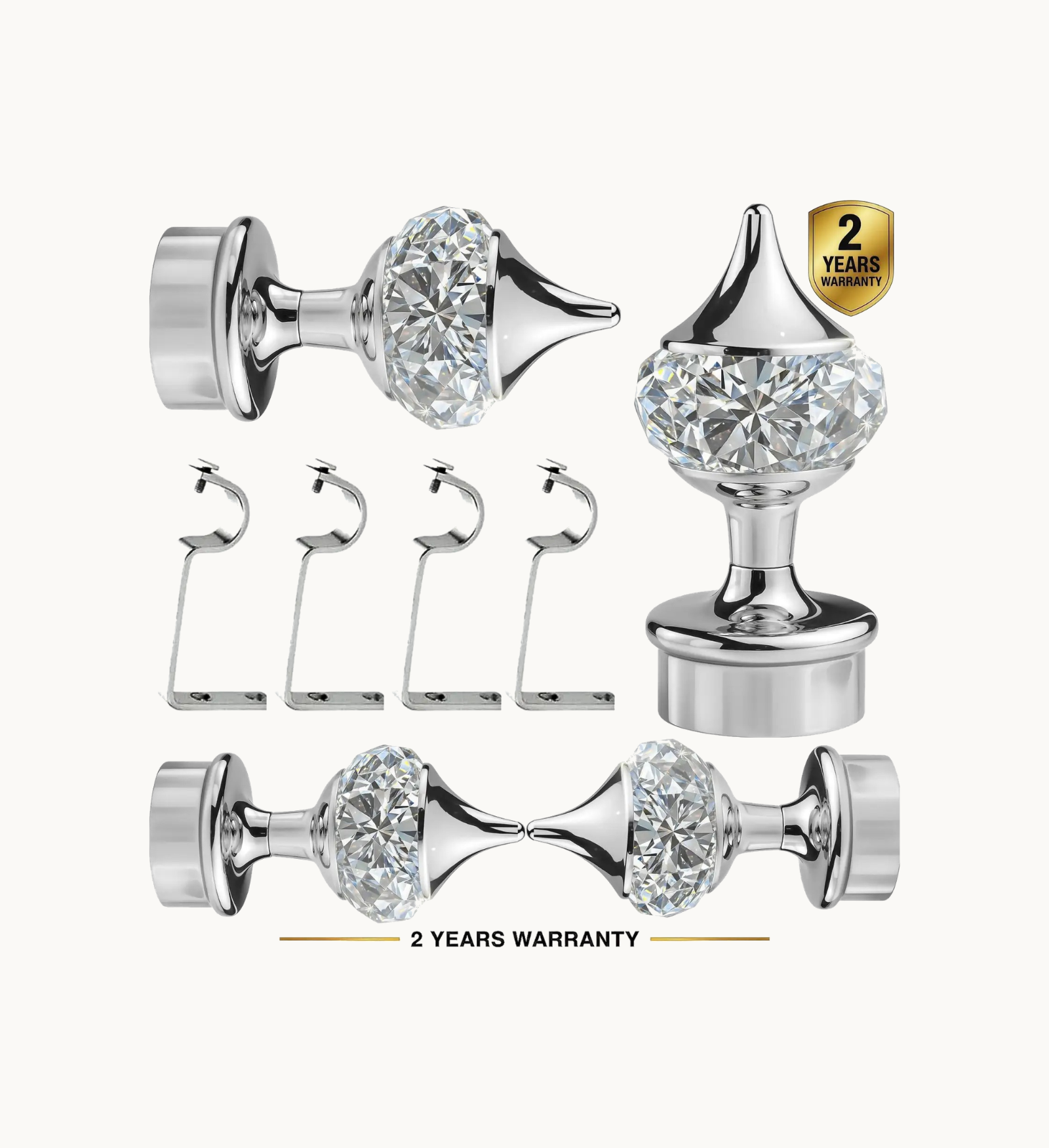 Ghazian Silver Crystal Curtain Knob with Steel Support – Pack of 8