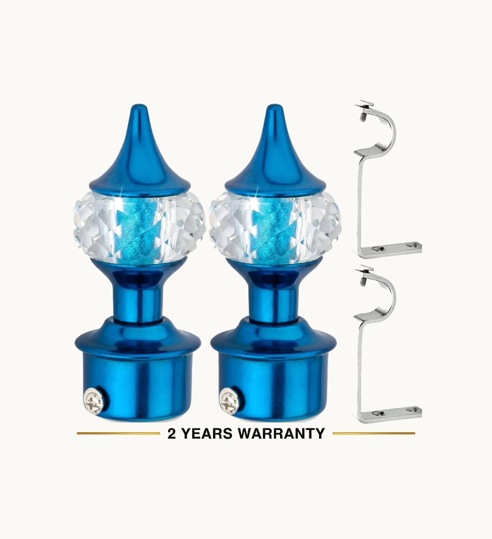 Ghazian Blue Crystal Curtain Knob with Steel Support – Pack of 4