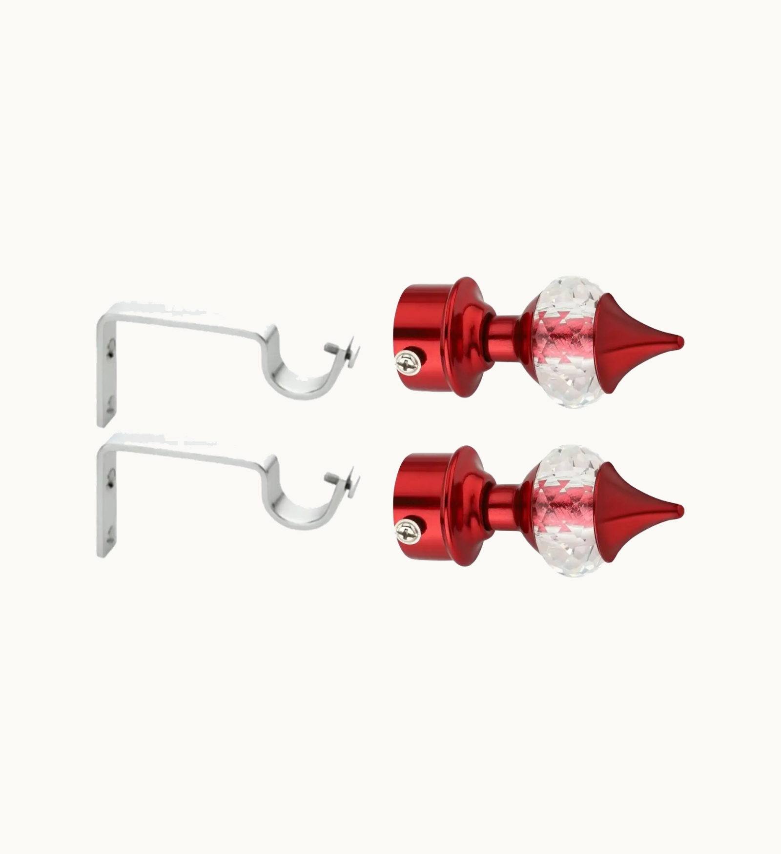 Ghazian Red Crystal Curtain Knob with Steel Support – Pack of 4