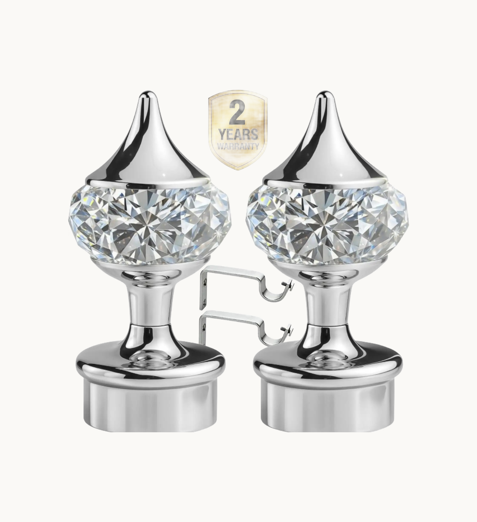 Ghazian Silver Crystal Curtain Knob with Steel Support – Pack of 4