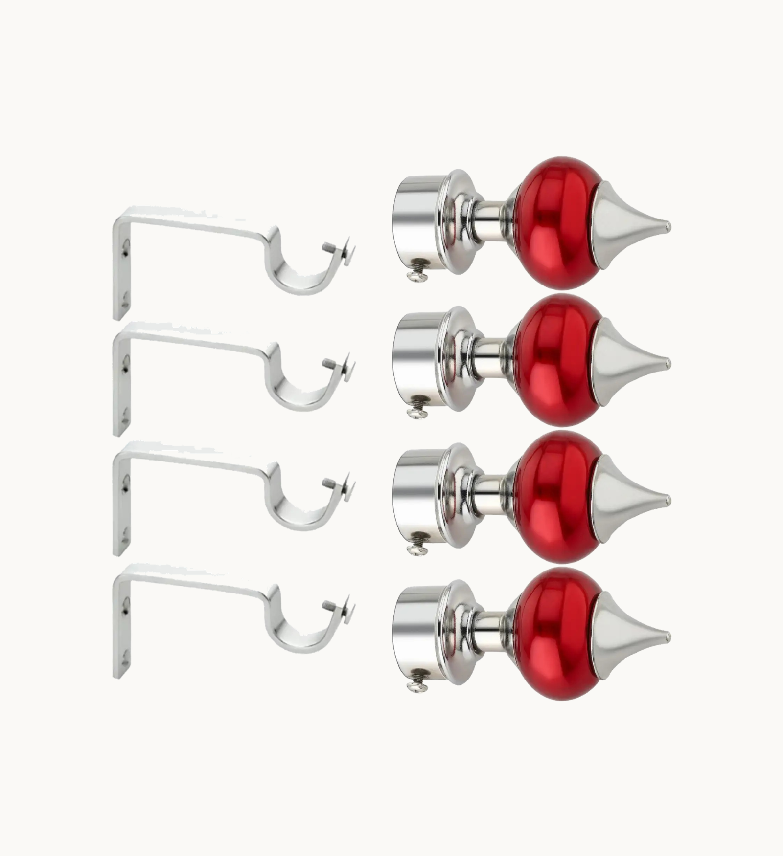 Ghazian Red Ball Curtain Knob with Bracket Combo Pack of 8