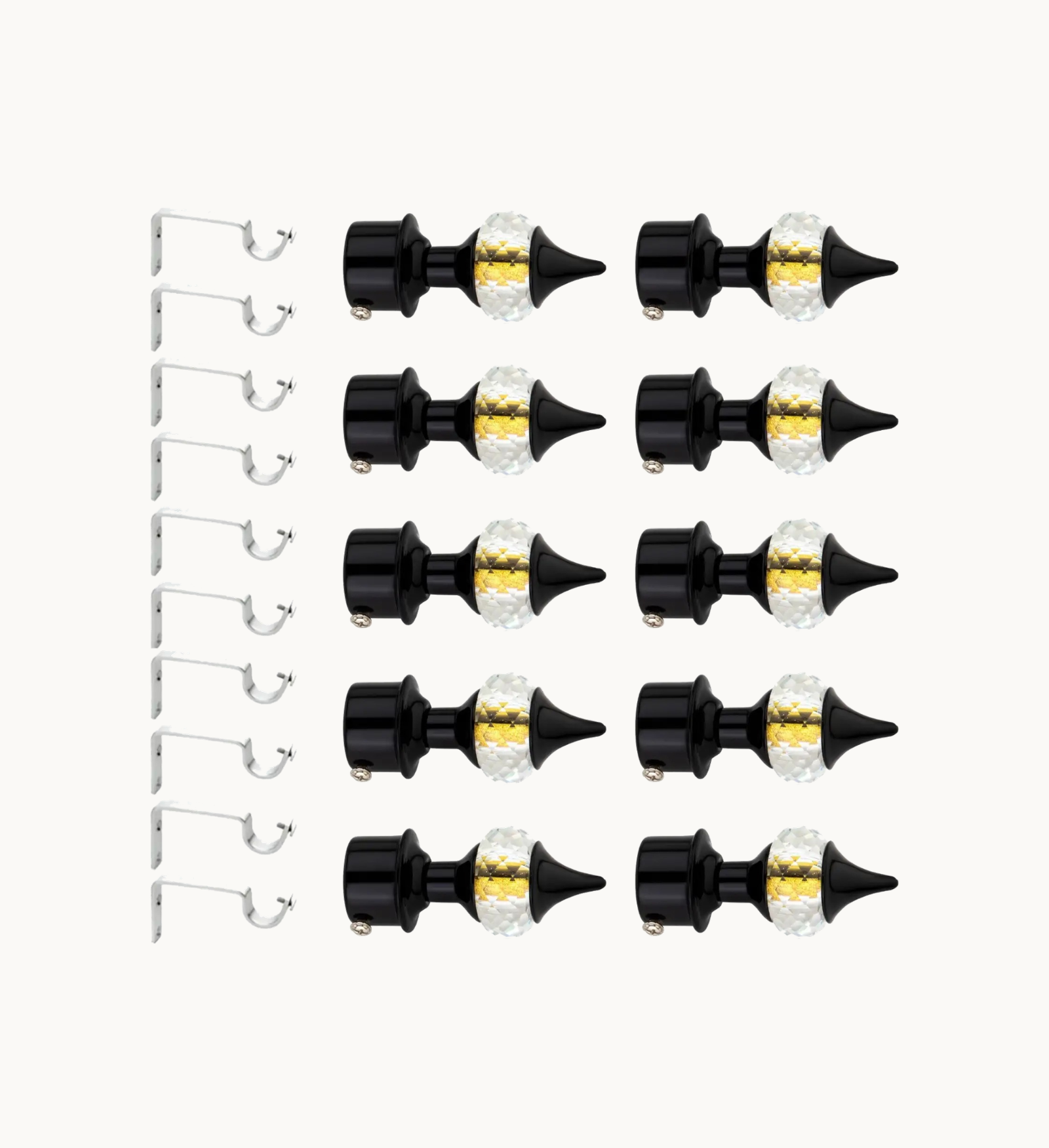 Ghazian Crystal Black Curtain Knob with Steel Support – Pack of 10 Curtain Hardware Sets