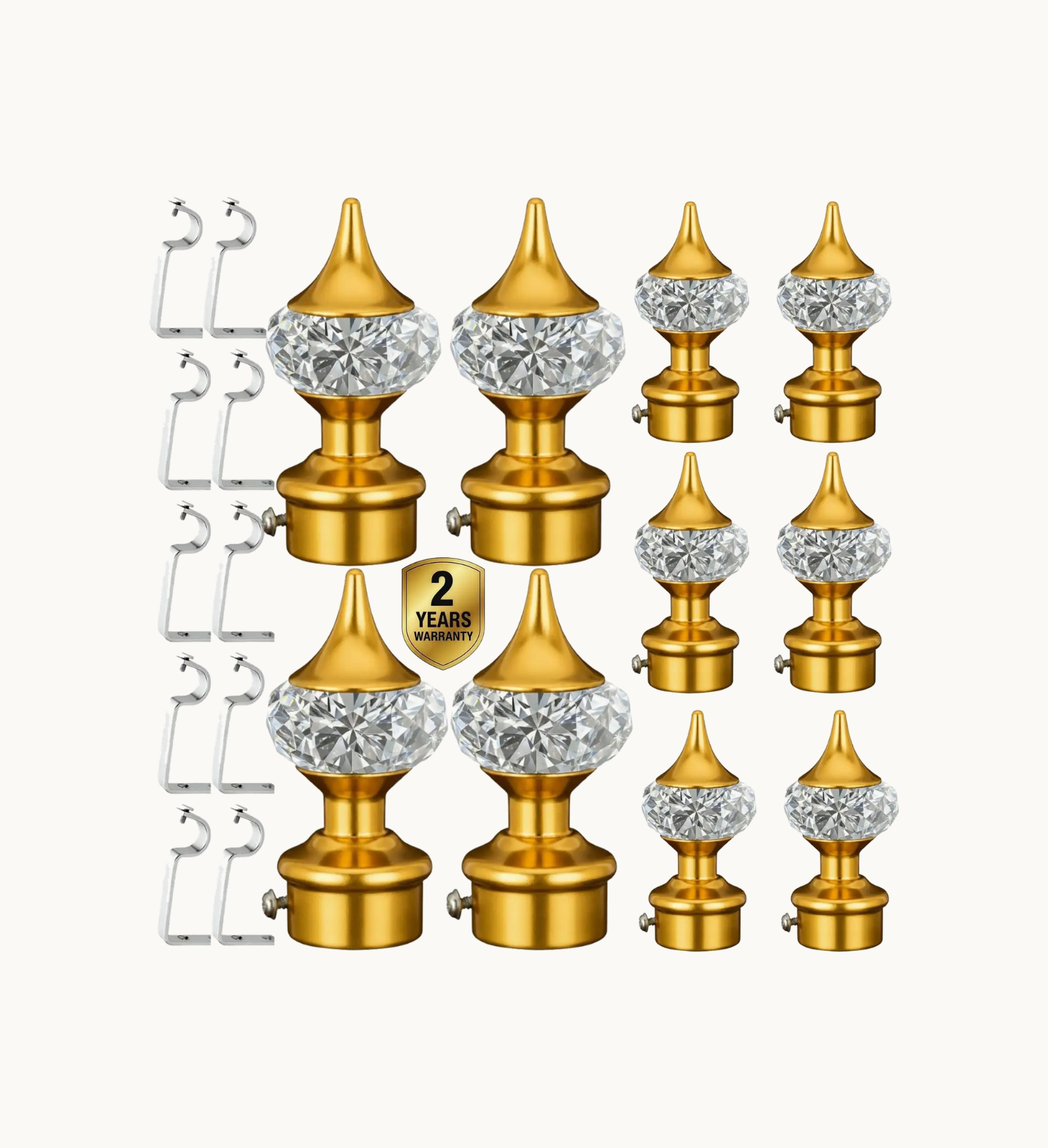 Ghazian Gold Crystal Curtain Knob with Steel Support – Pack of 10 Decorative Curtain Rod Finial Set