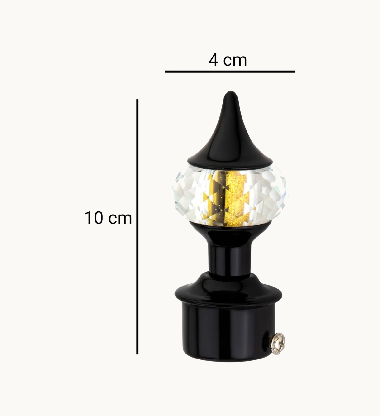 Ghazian Black Crystal Curtain Knob with Steel Support – Pack of 24 Decorative Curtain Rod Finial Set - Image 2