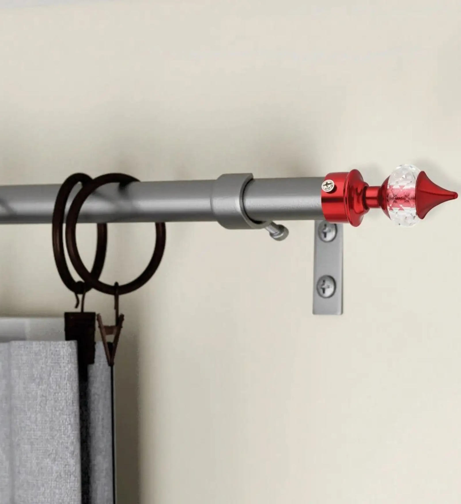 Ghazian Red Crystal Curtain Knob with Steel Support – Pack of 24 Decorative Curtain Rod Finials - Image 2