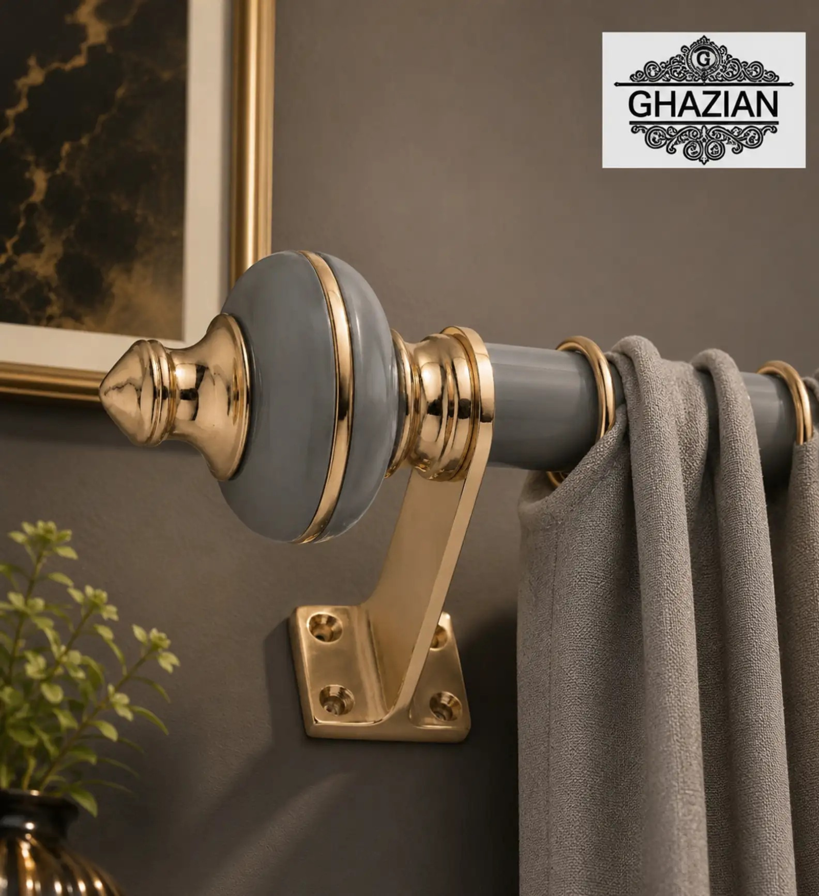 Ghazian Grey Gold Curtain Knob – Decorative Gold Finish Curtain Rod Finial - Image 2