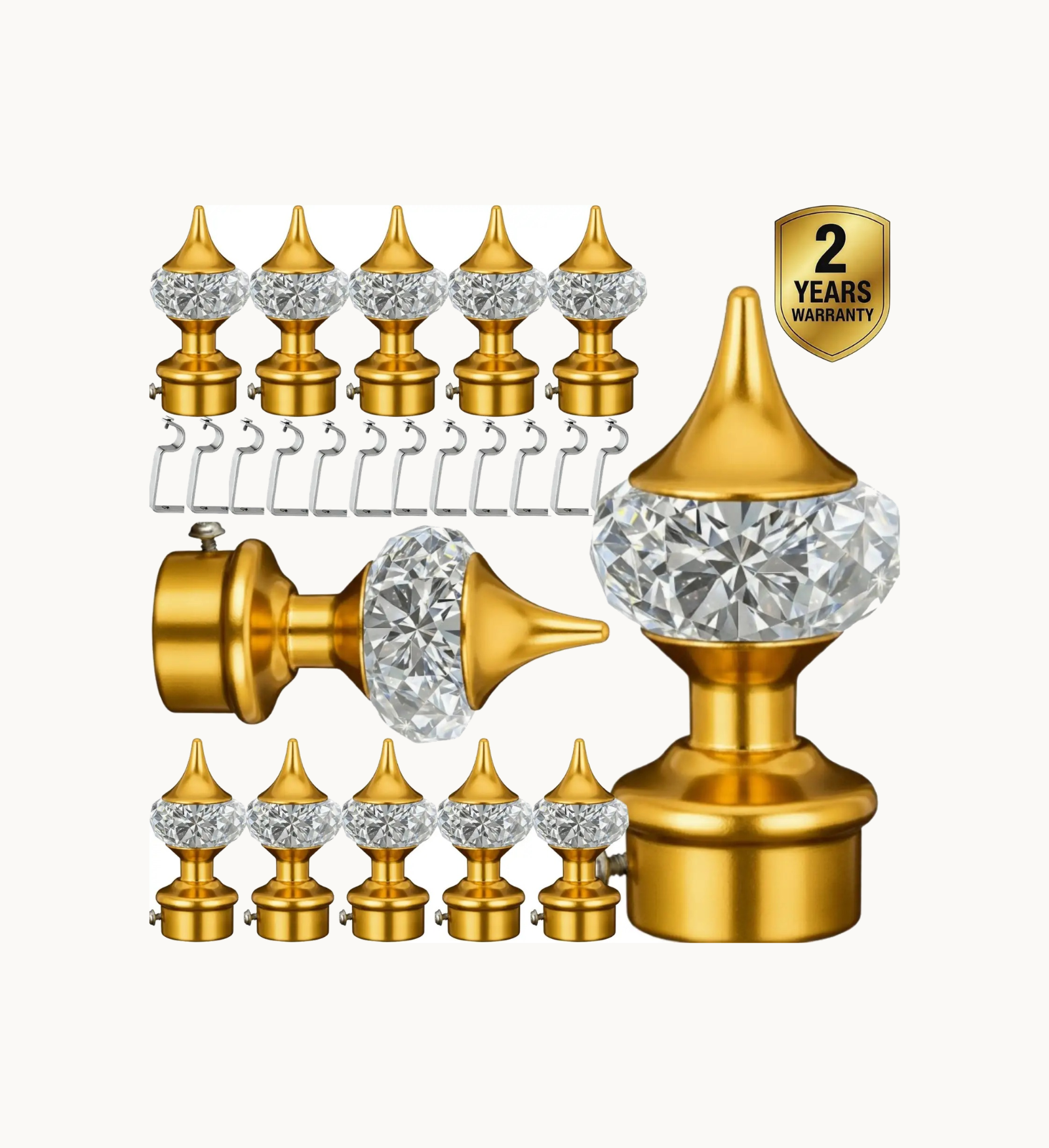 Ghazian Gold Crystal Curtain Knob with Steel Support – Pack of 24